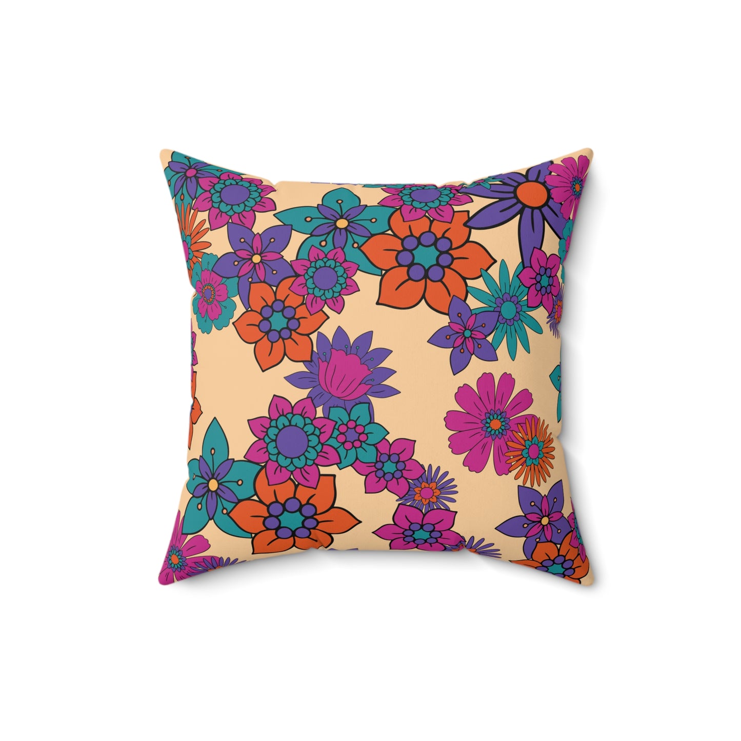 Retro 60s Mid Century Modern Flowers Multicolor Throw Pillow