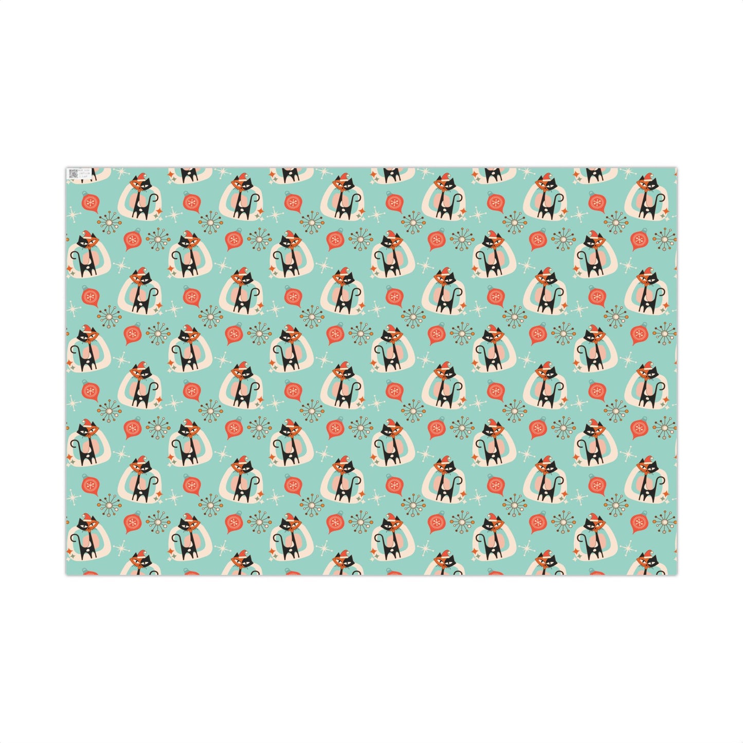 Retro 50's Atomic Cat & Starbursts Kitschy Christmas Mid Century Modern Blue Eco-Friendly Wrapping Paper