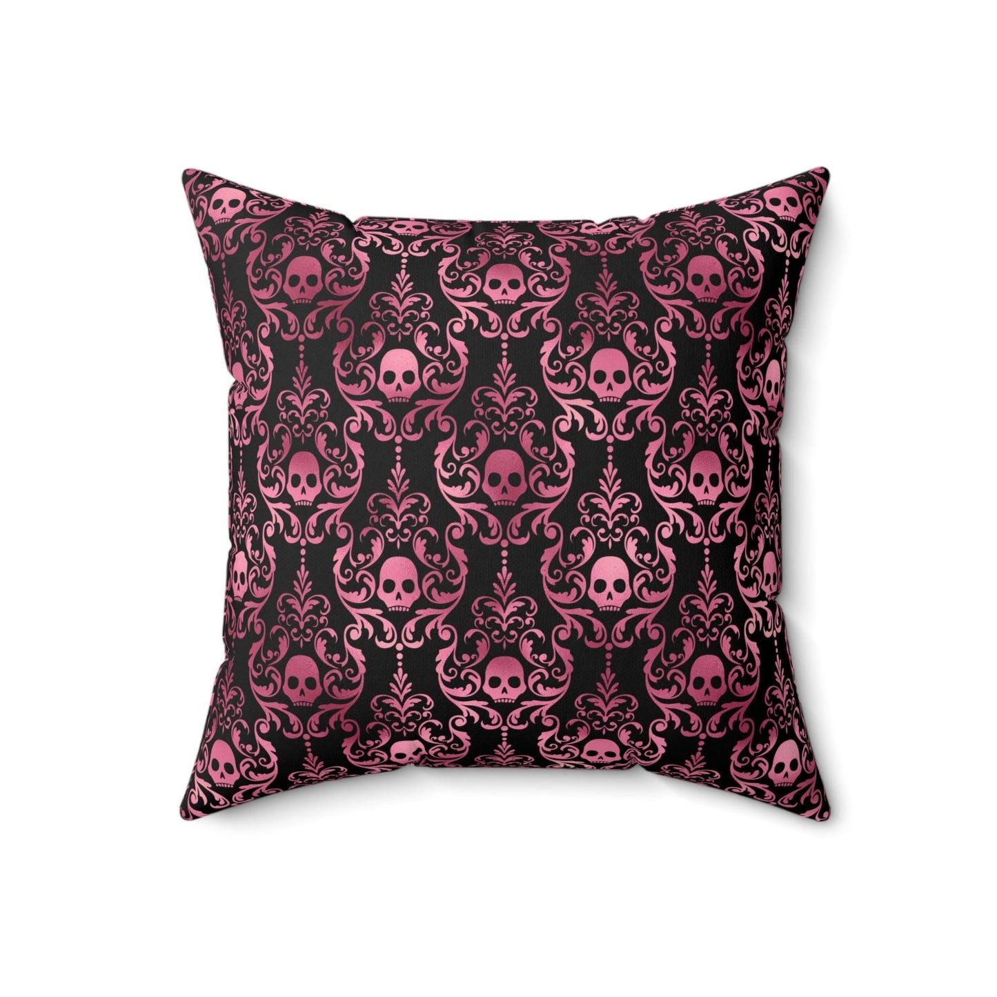 Goth Pink Skull Damask Halloween Glam Goth Black Throw Pillow | lovevisionkarma.com