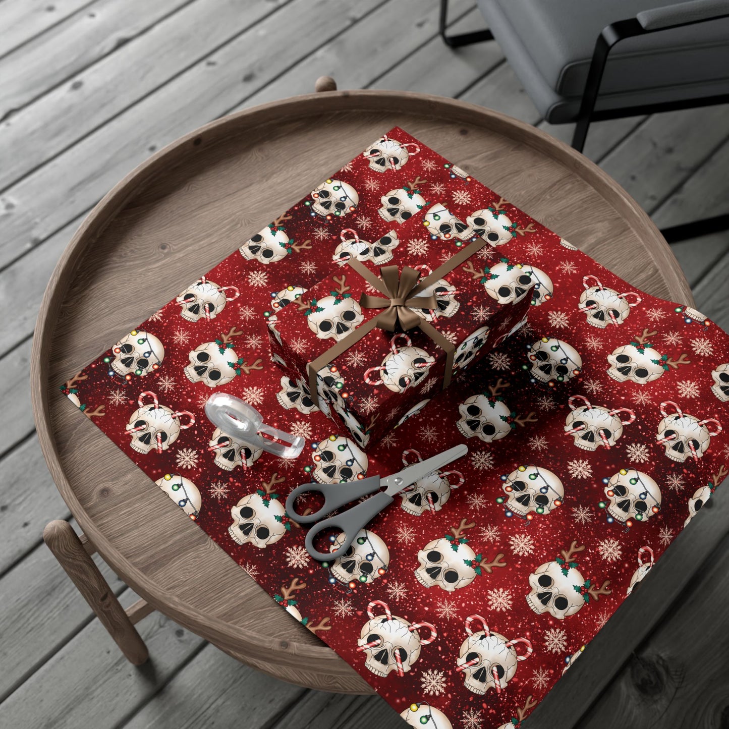 Goth Christmas Skulls Festive Red Creepmas Eco-Friendly Gift Wrap