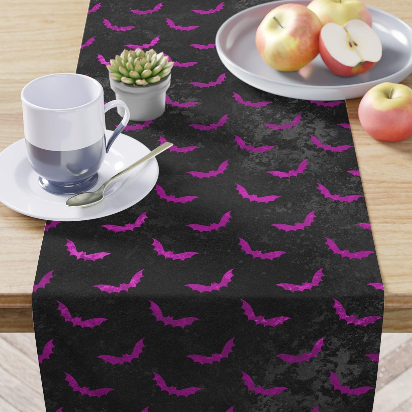 Purple Bats & Distressed Black Halloween Table Runner, Creepmas, Goth Christmas | lovevisionkarma.com