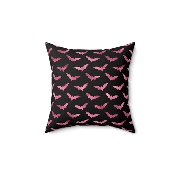 Pink Bats Halloween Glam Goth Black Pillow