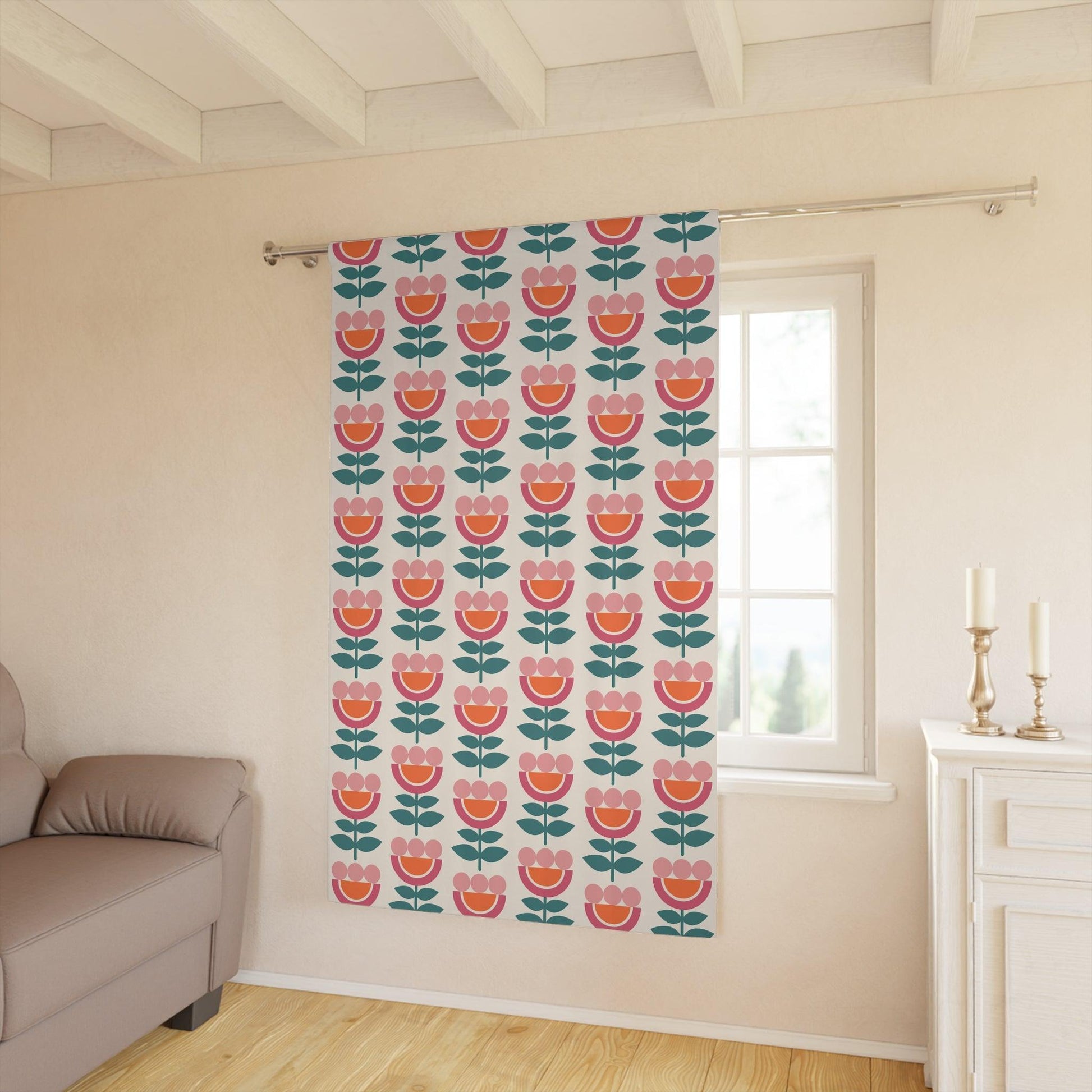 Retro Danish Flowers Scandinavian Mid Century Modern Multicolor Blackout Window Curtain | lovevisionkarma.com