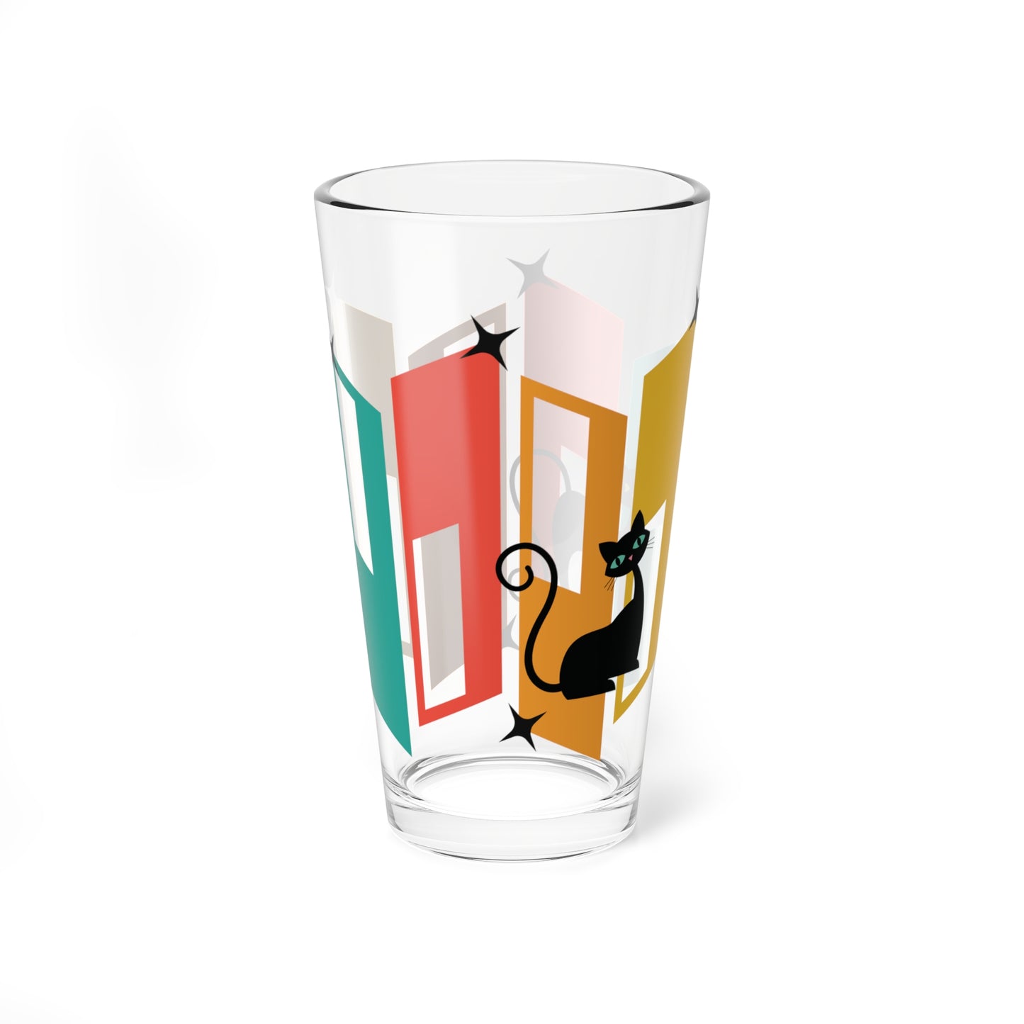 Retro 50s 60s Atomic Black Cats Mid Century Modern Multicolor Pint Glass