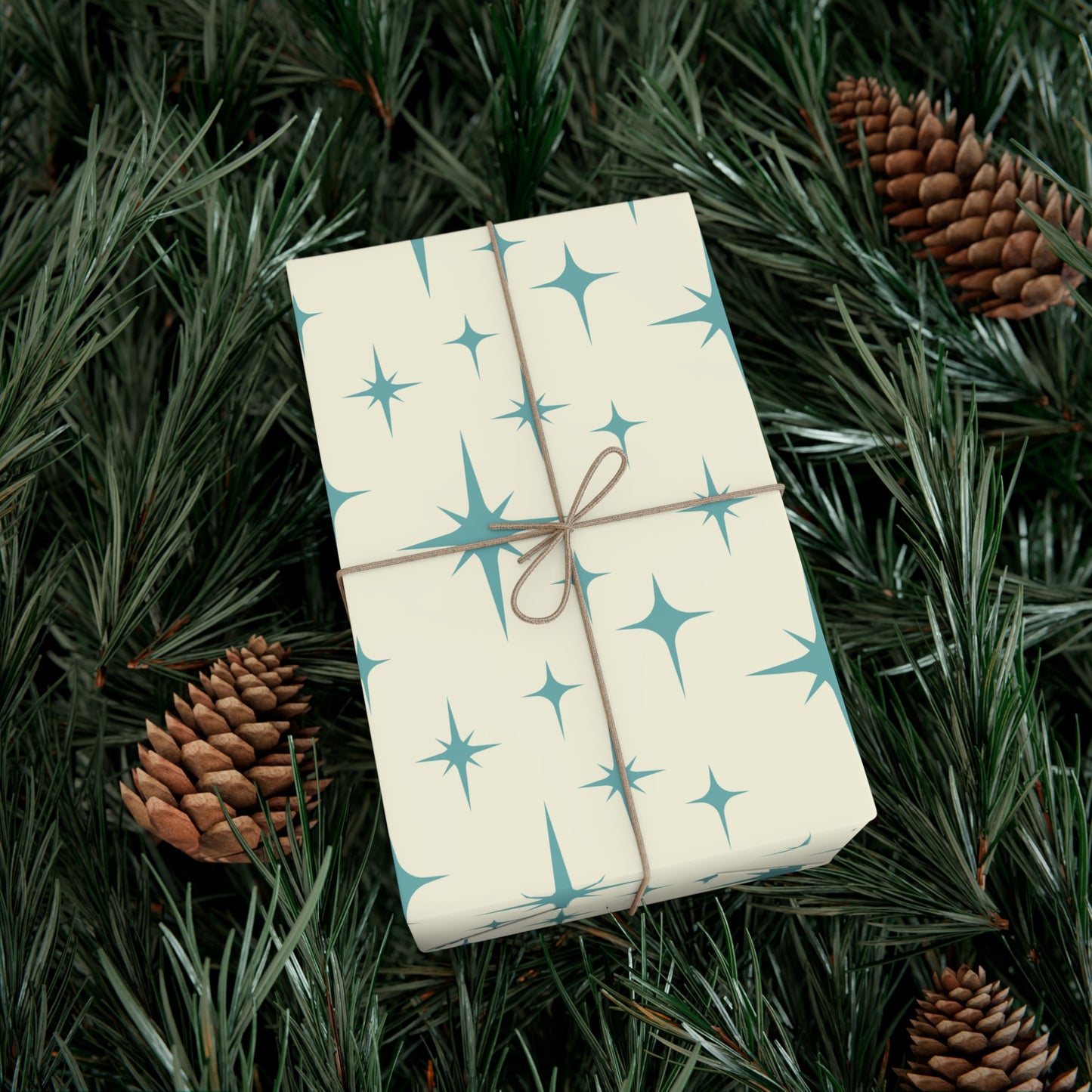 Retro Atomic Starburst MCM Off-White & Blue Gift Wrapping Paper