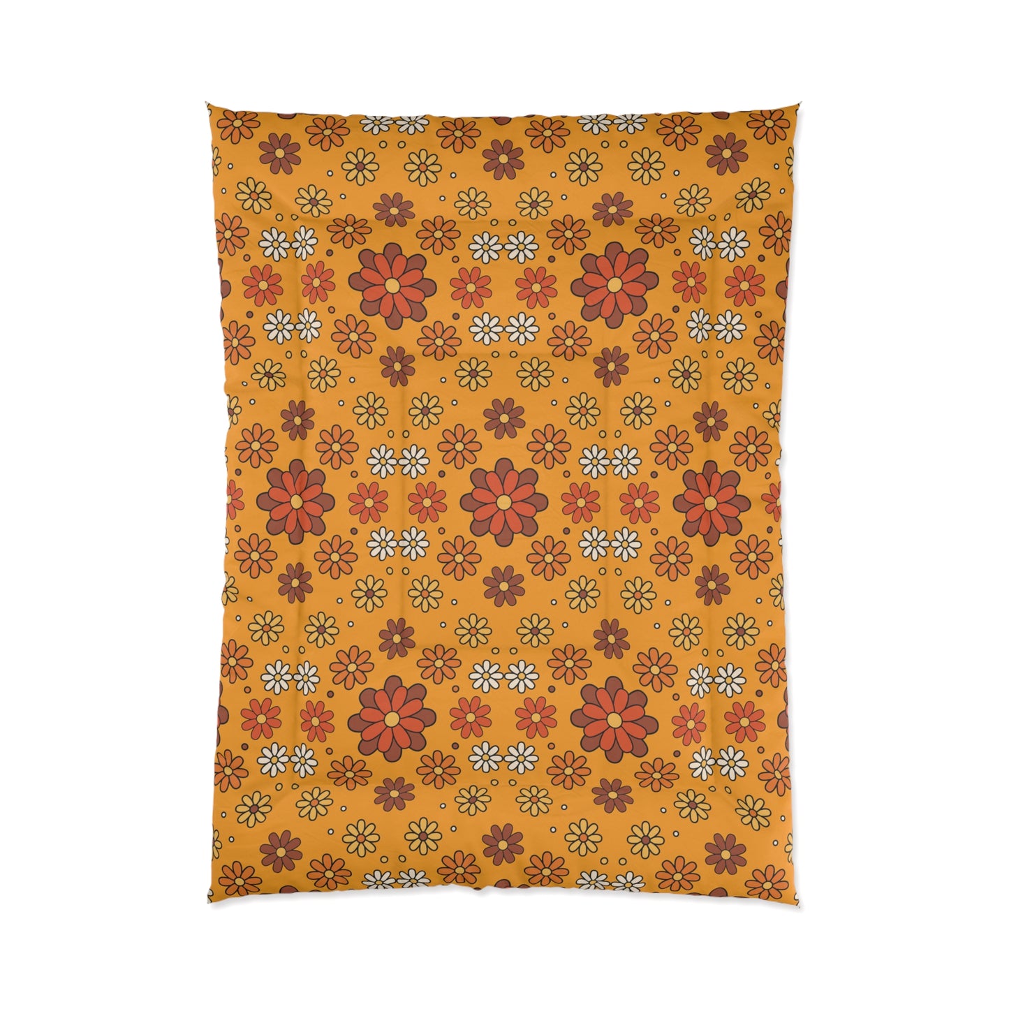 Retro 60s 70s Groovy Mod Daisy Floral Mid Century Orange & Brown Comforter