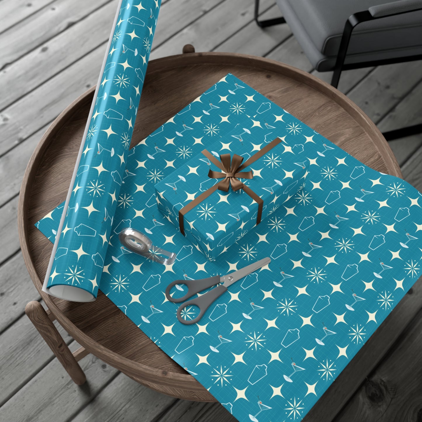 Retro 50's Atomic Starburst & Martinis Mid Century Mod Blue Eco-Friendly Gift Wrap