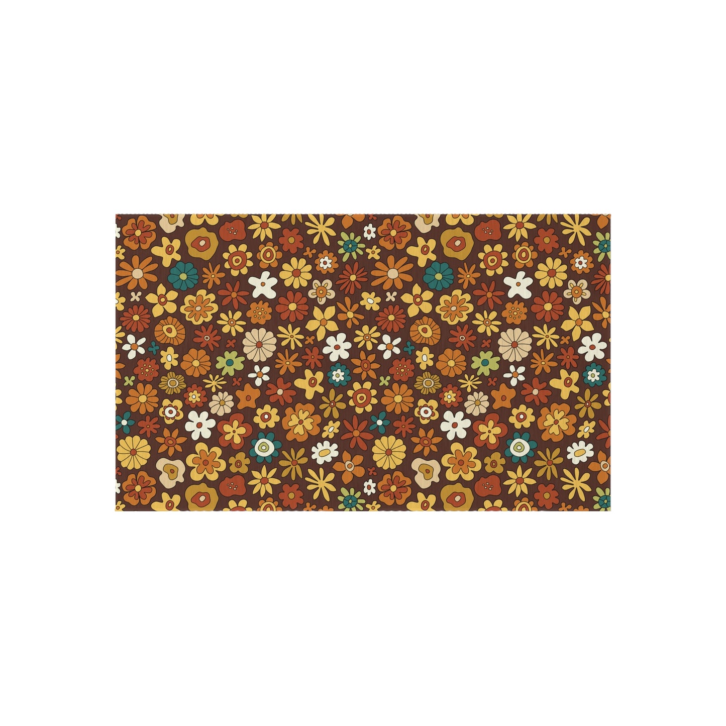 Retro 60s 70s Groovy Floral Mid Century Modern Brown Boho Anti-Slip Indoor/Outdoor Rug