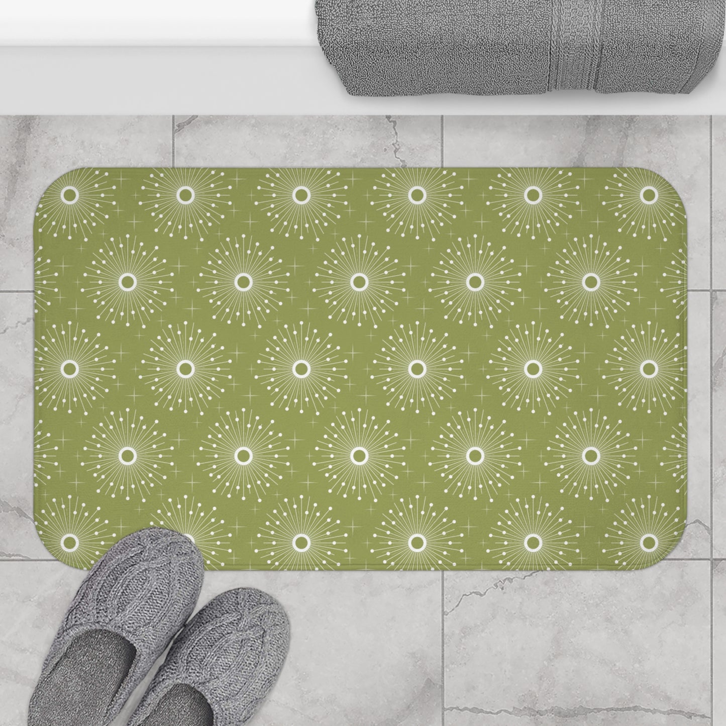 Retro Atomic 1950s Starburst MCM Green Bath Mat