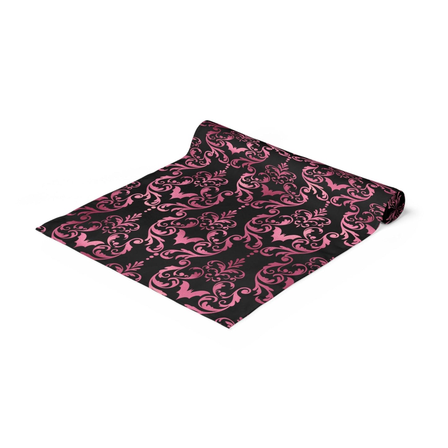 Goth Pink Bats Damask Halloween Glam Goth Black Table Runner | lovevisionkarma.com