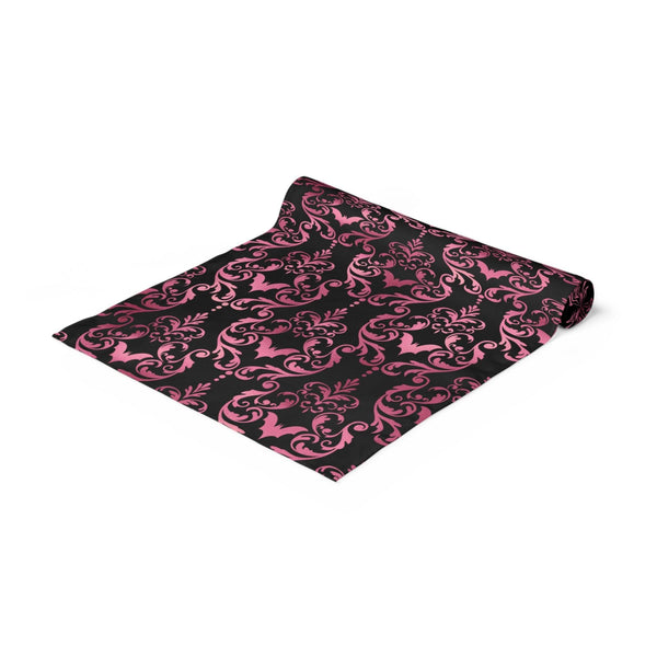 Goth Pink Bats Damask Halloween Glam Goth Black Table Runner