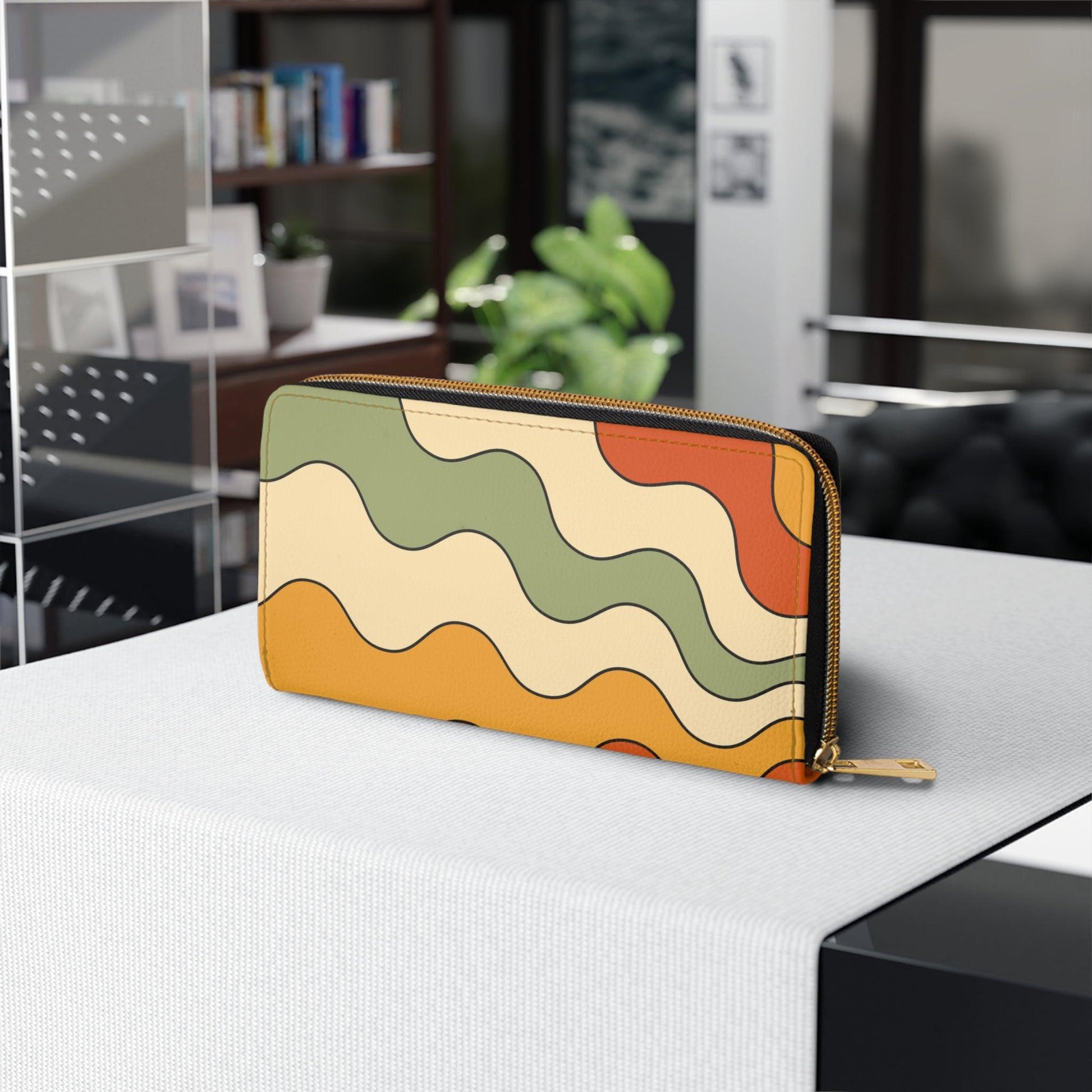 Groovy Retro 70's Rainbow Burst Waves Multicolor Zipper Wallet | lovevisionkarma.com