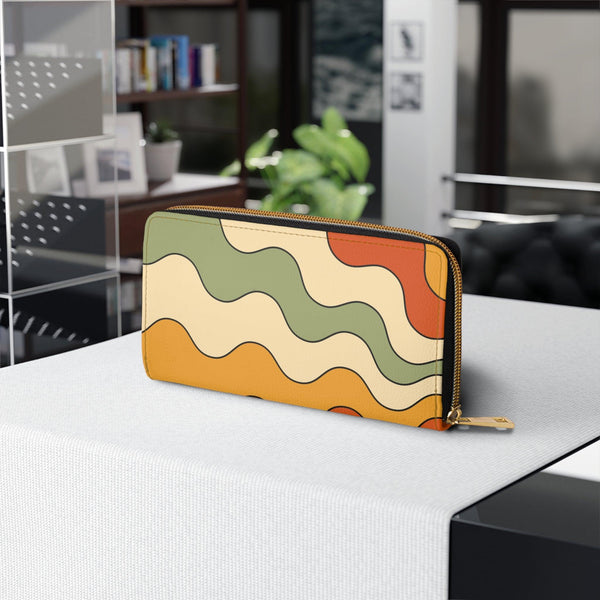 Groovy Retro 70's Rainbow Burst Waves Multicolor Zipper Wallet