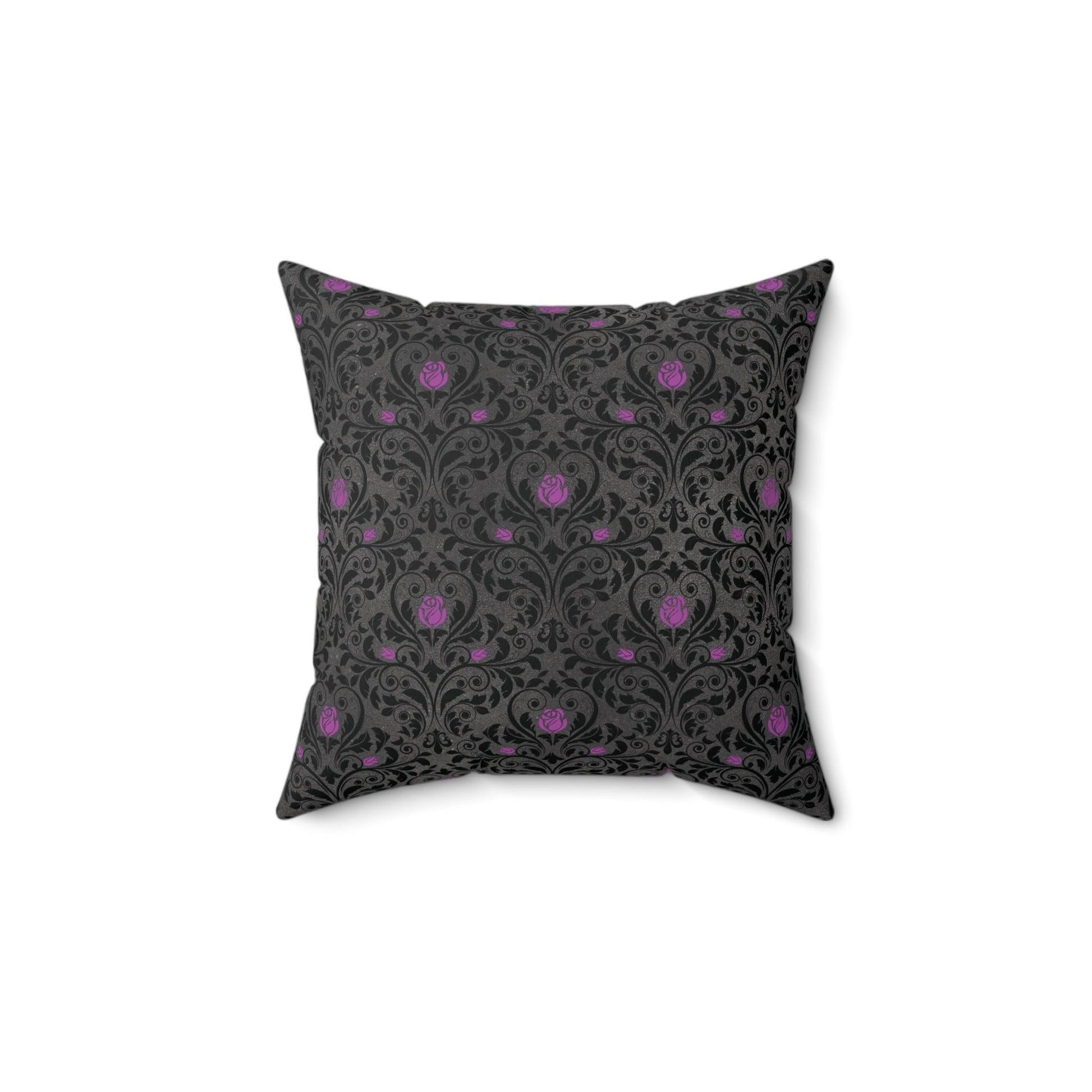 Victorian Goth Damask Purple & Black Halloween, Dark Academia Throw Pillow | lovevisionkarma.com