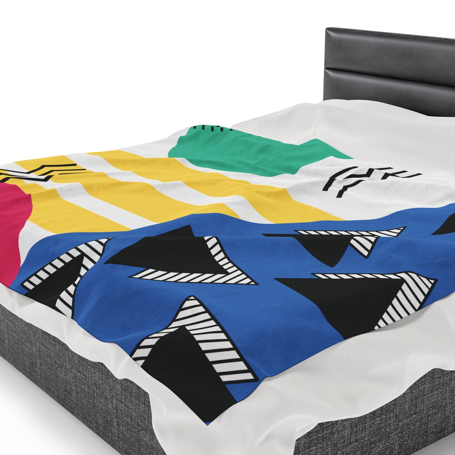 Retro 80's 90's Memphis Geometric, Throwback Aesthetic Multicolor Lightweight Velveteen Blanket