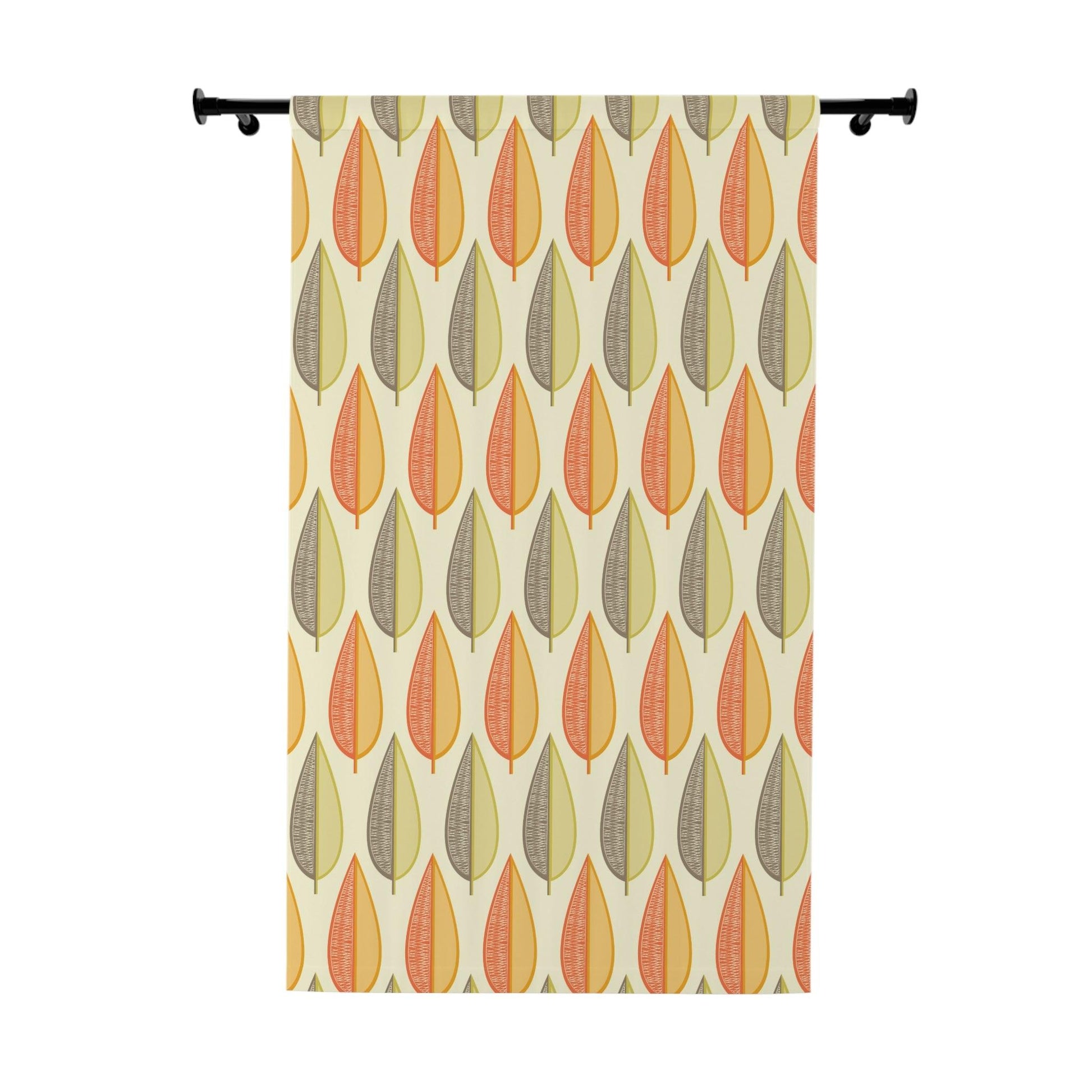 Mid Century Modern Leaves Orange, Green & Cream Blackout Window Curtain | lovevisionkarma.com