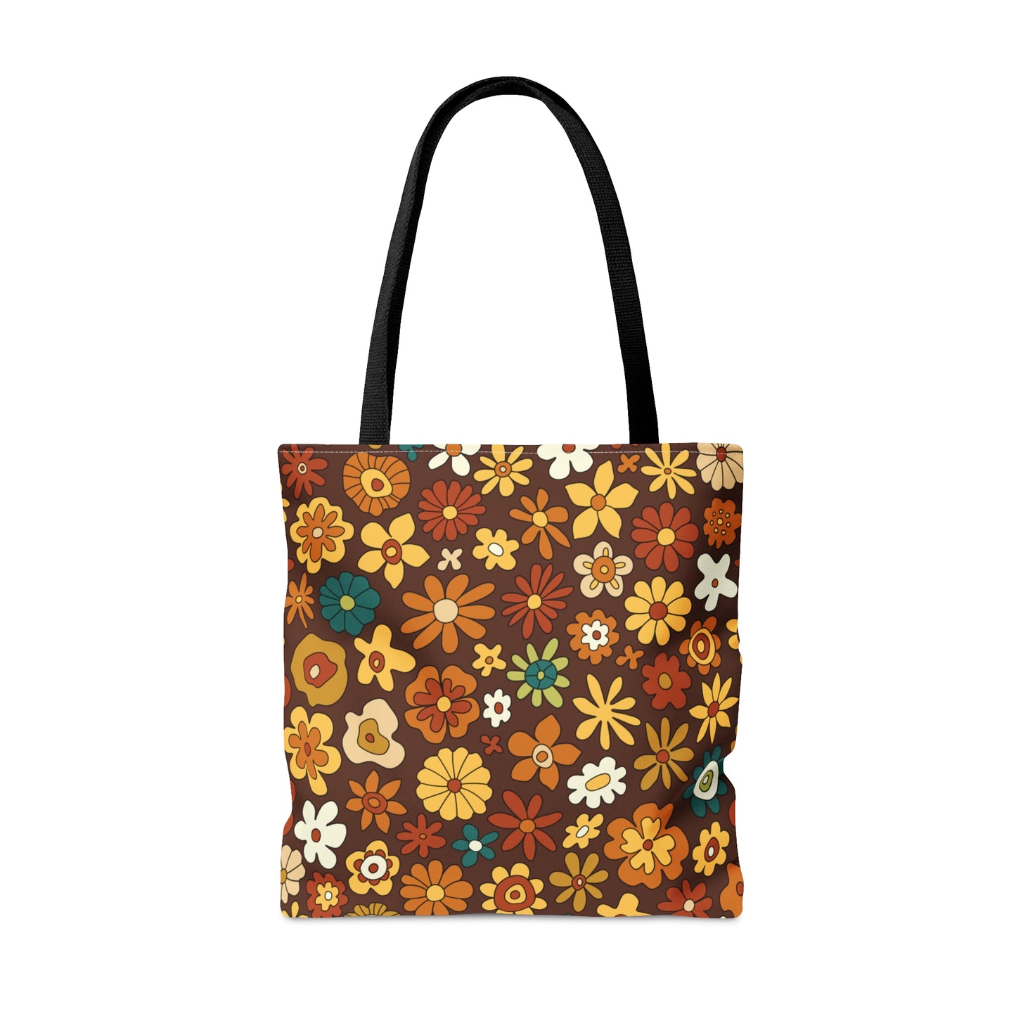 Retro 60s 70s Groovy Floral Mid Century Modern Brown Tote Bag