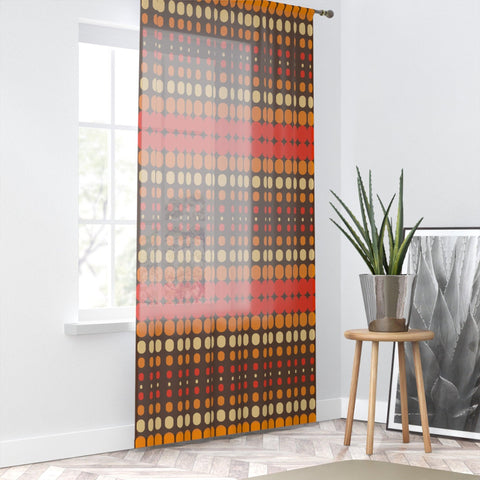 Retro 70's Funky Mid Century Modern Orange & Brown Sheer Window Curtain
