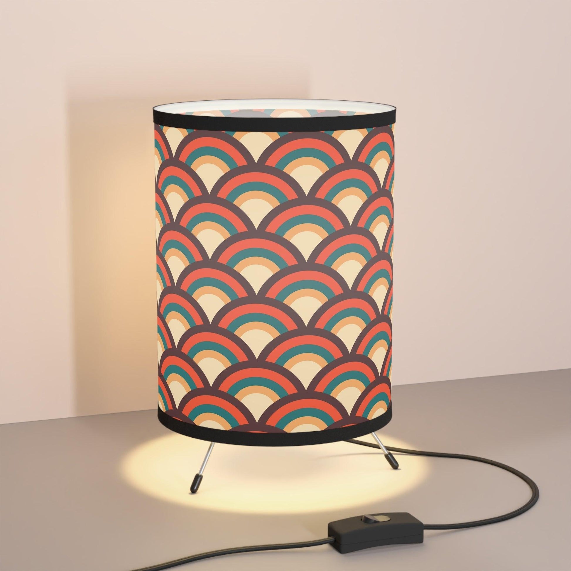Retro Mid Century Mod Geometric Orange, Brown, Green & Cream Accent Lamp | lovevisionkarma.com