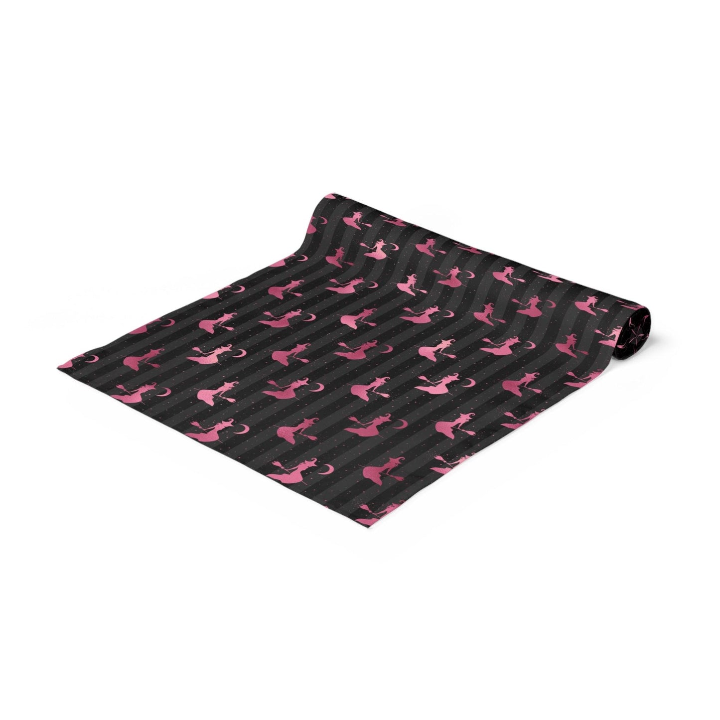 Flying Witch Glam Goth Pink and Black Halloween Table Runner | lovevisionkarma.com