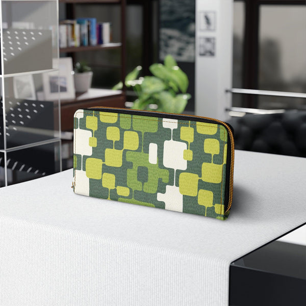 Retro 60s Groovy Abstract Mid Century Green Zipper Wallet | lovevisionkarma.com