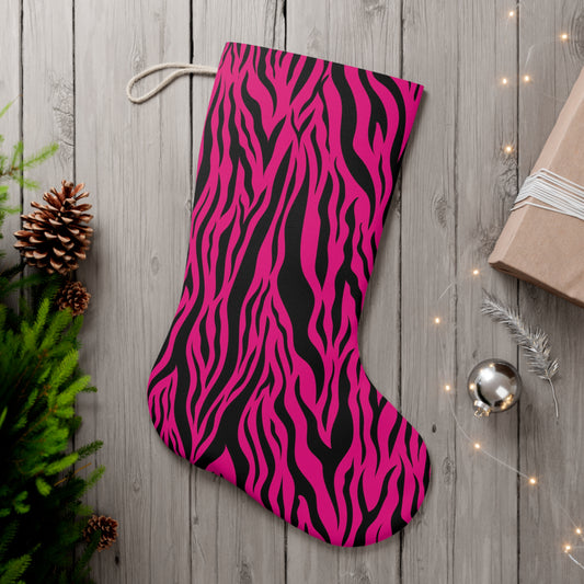 Pink Tiger Stripe Animal Print Christmas Stocking