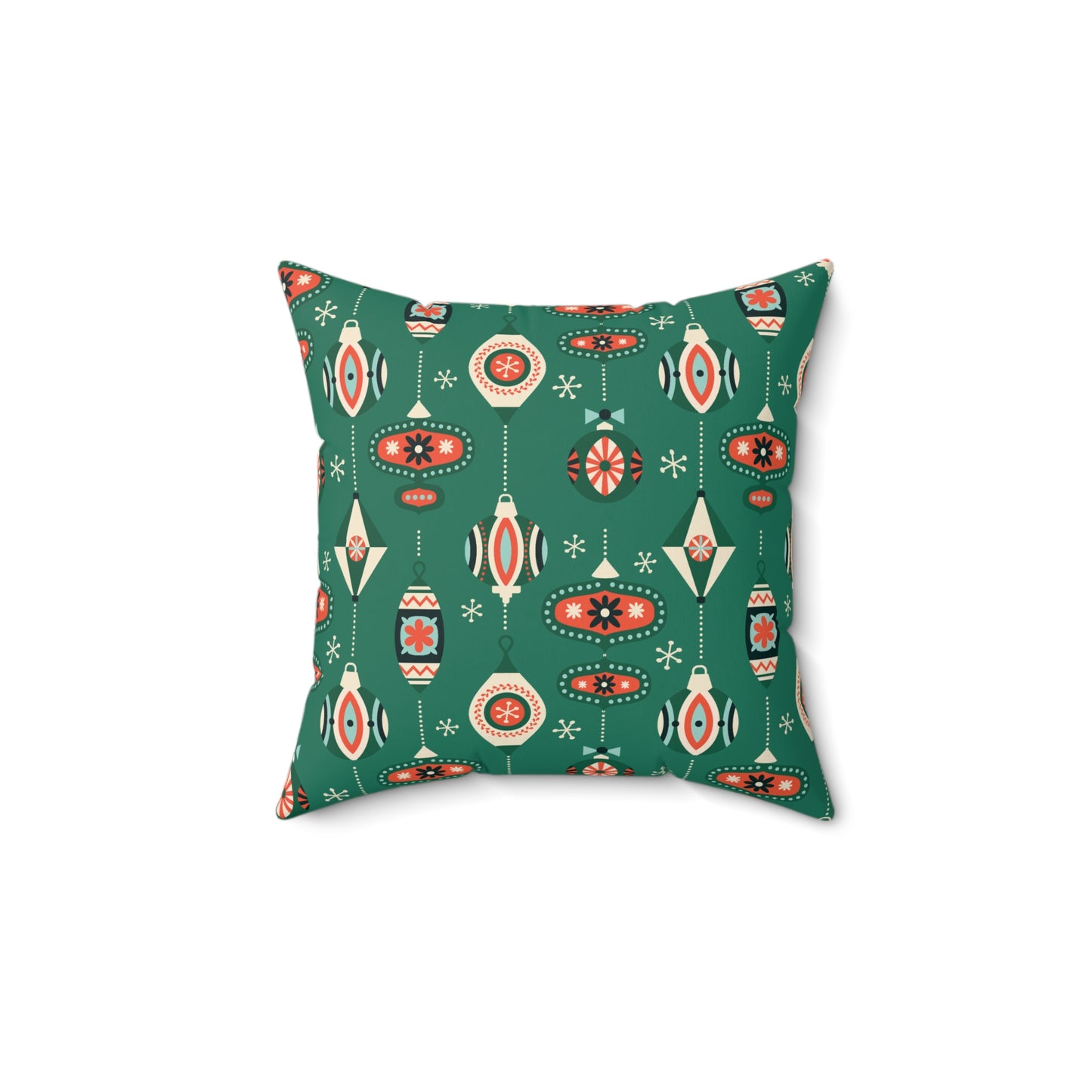 Retro 50's Mid Century Mod Baubles & Ornaments Green Christmas Throw Pillow