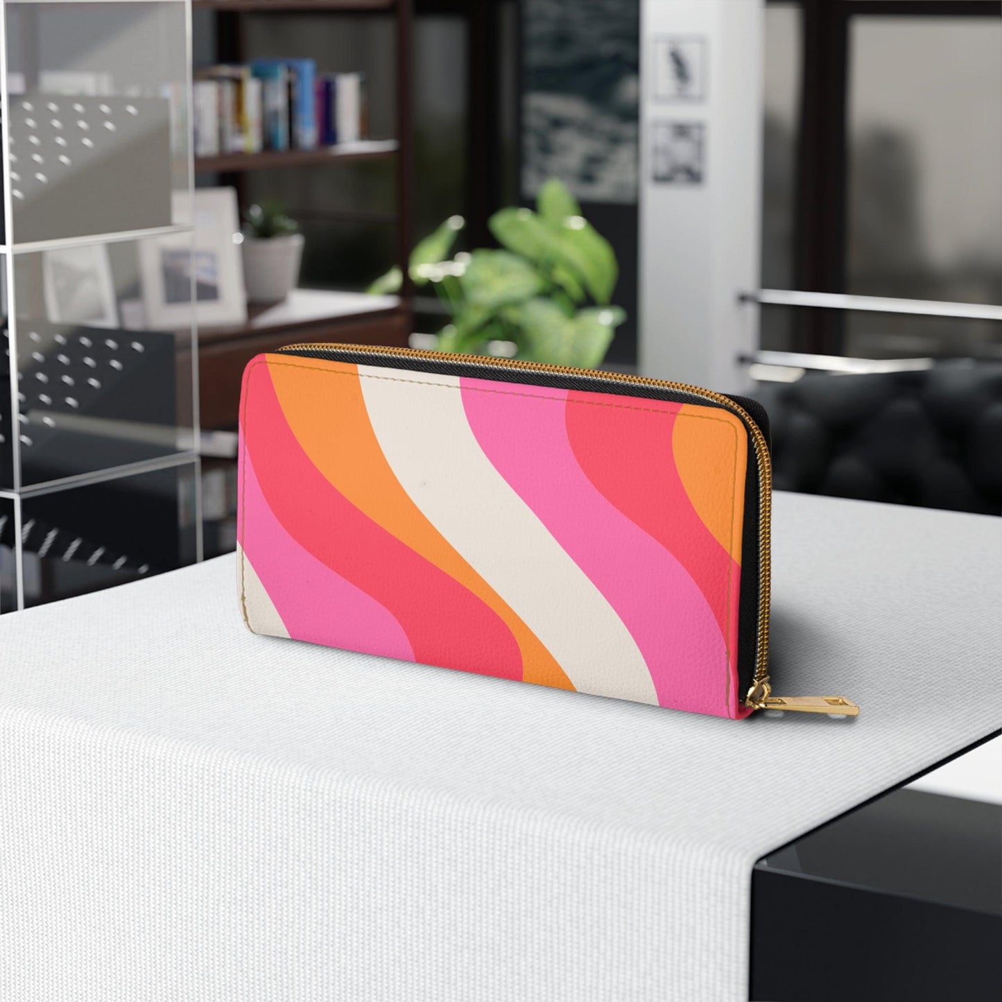 Groovy 60s Swirl Retro Mid Century Mod Pink & Orange Zipper Wallet | lovevisionkarma.com