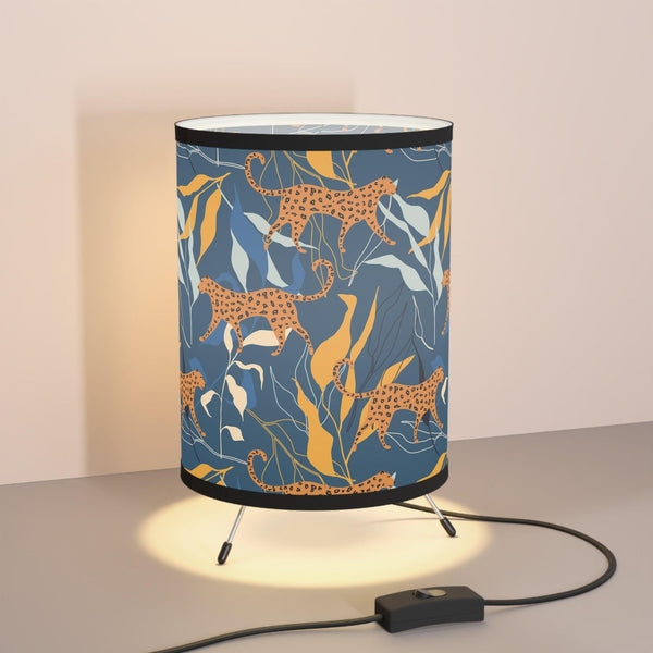 Retro Boho Leopard Jungle Cat MCM Blue Tabletop Accent Lamp | lovevisionkarma.com