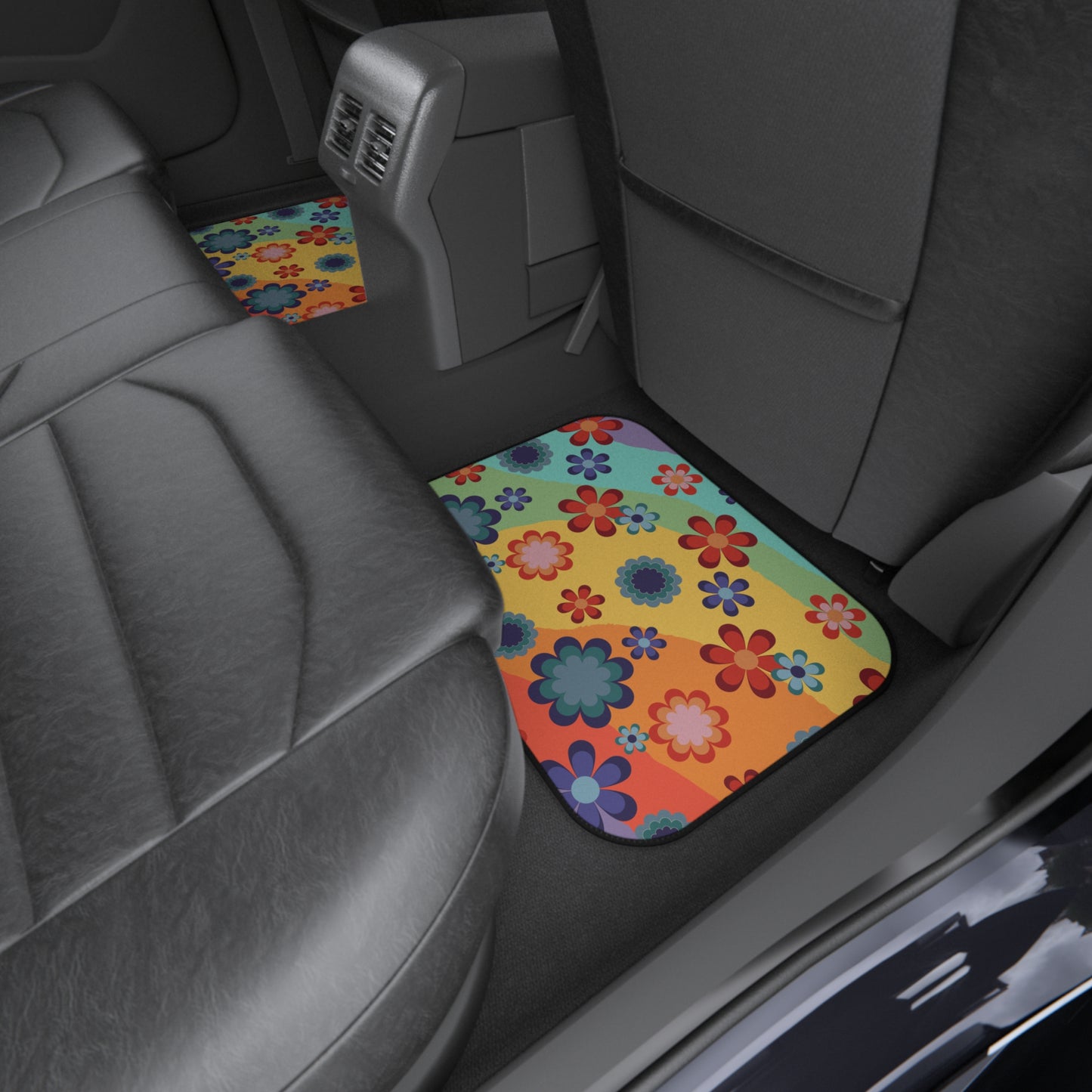 Cute and Groovy Hippie Flowers Retro 60's MCM Car Mats (Set of 4)