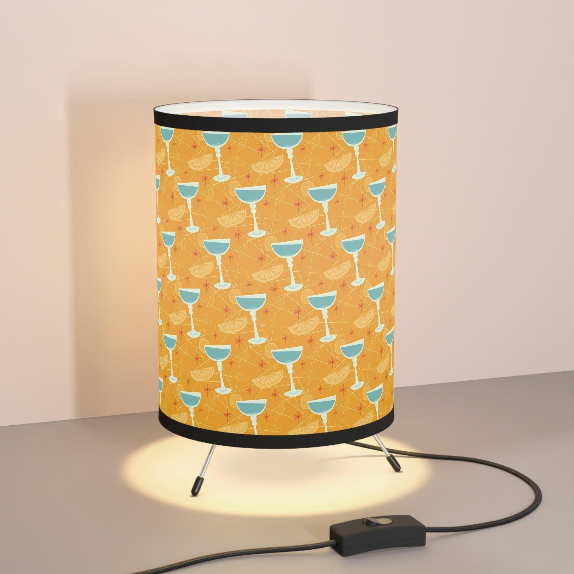 Retro 50s Kitsch Mid Century Cocktails Yellow and Blue Tabletop Accent Lamp | lovevisionkarma.com