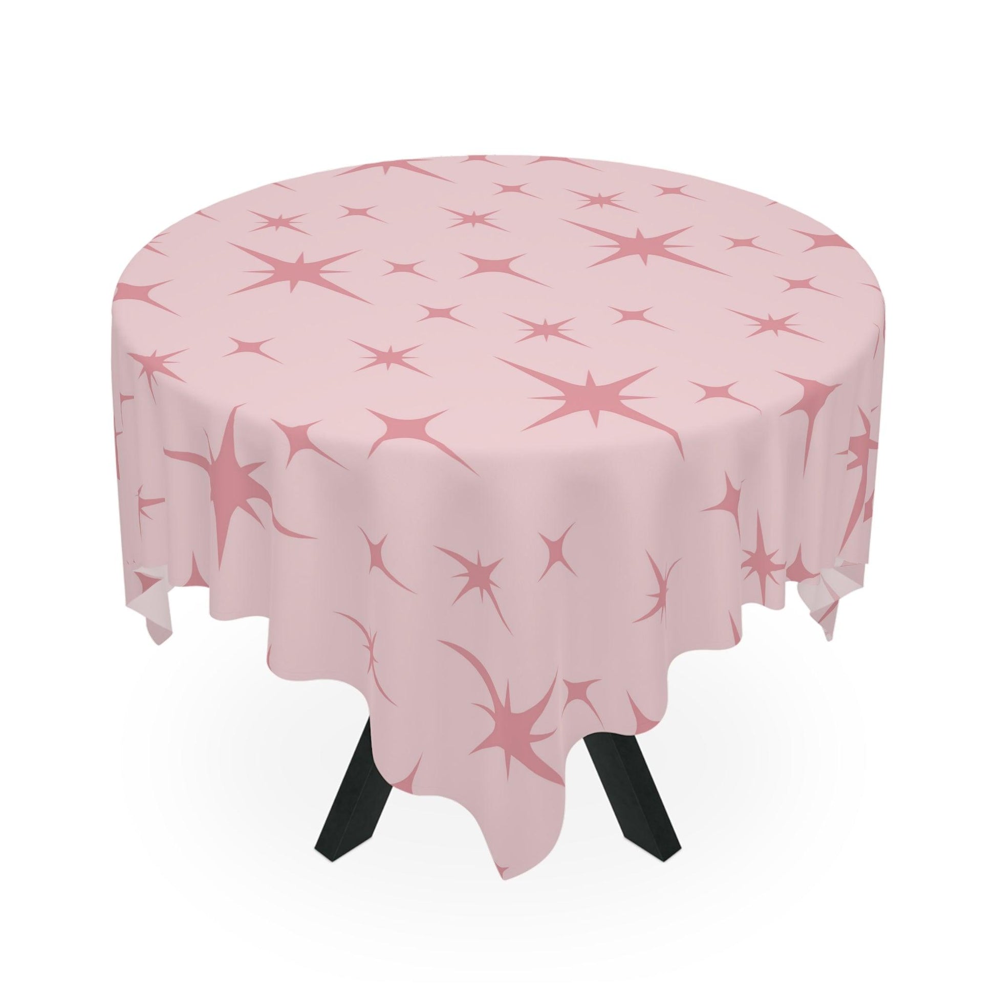 Retro 50s Pink Atomic Starbursts Mid Century Modern Tablecloth | lovevisionkarma.com