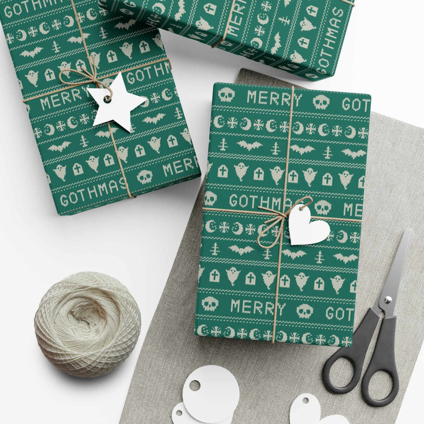 Goth Christmas Ugly Sweater Inspired, Gothmas & Kitschy Creepmas Green Eco-Friendly Holiday Gift Wrap