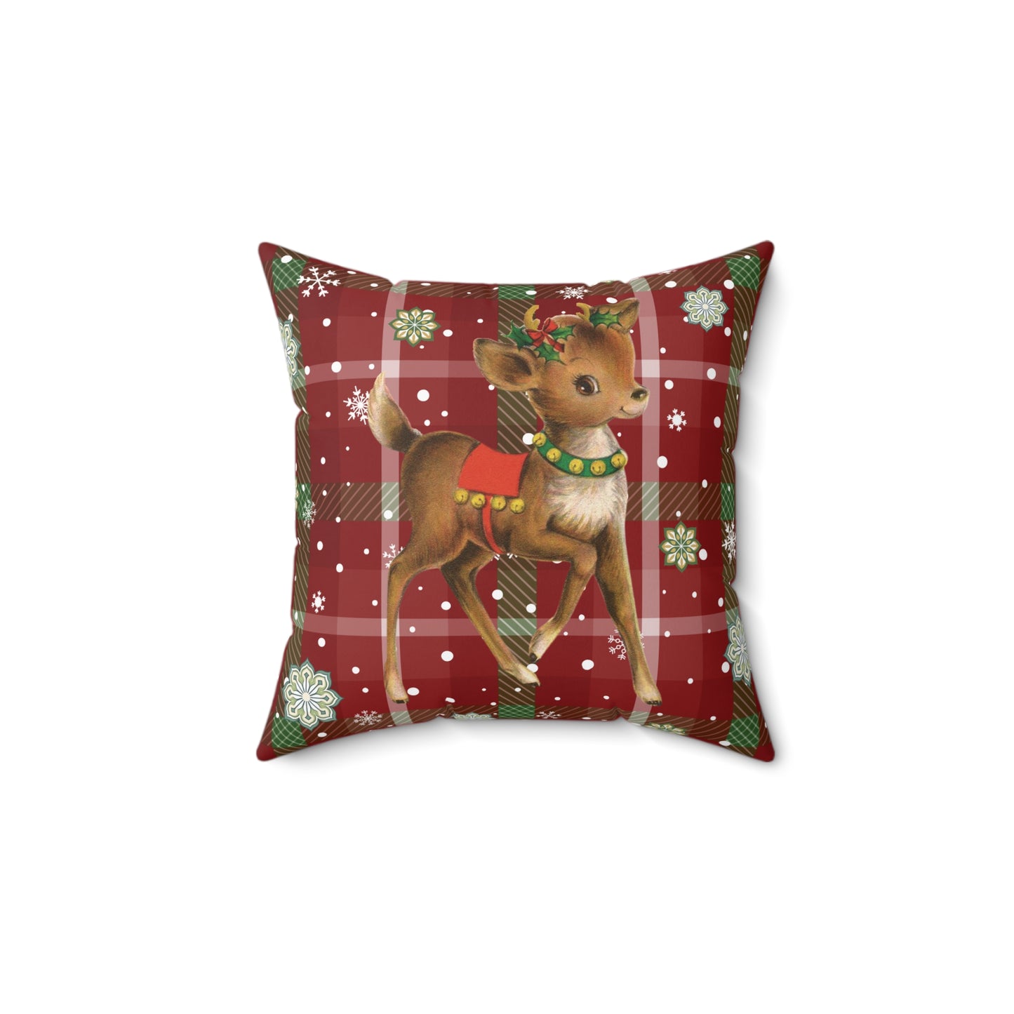 Retro 50's Christmas Vintage Reindeer MCM Red Throw Pillow
