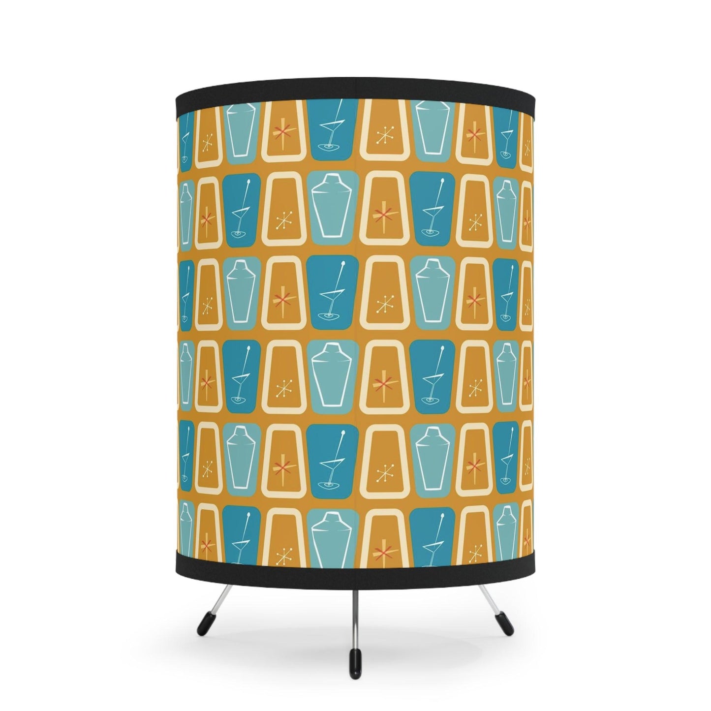 Retro 50s Atomic Burst & Cocktail Design MCM Mustard & Blue Tabletop Lamp | lovevisionkarma.com