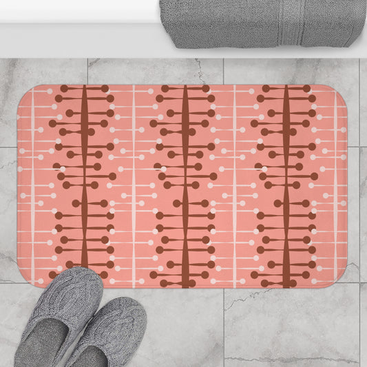 1950's Mid Century Mod Retro Lines Pink Bath Mat