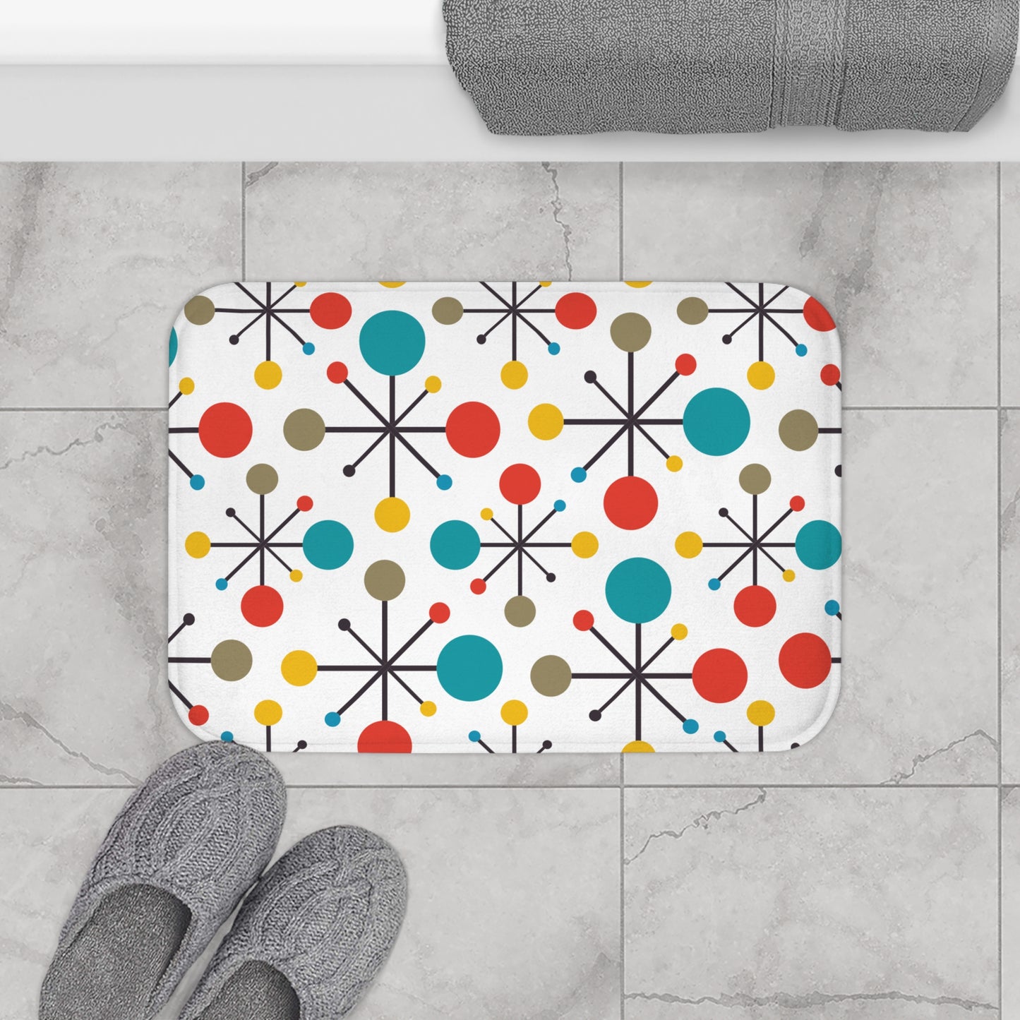 Retro 50s Atomic Starburst Colorful MCM Bath Mat