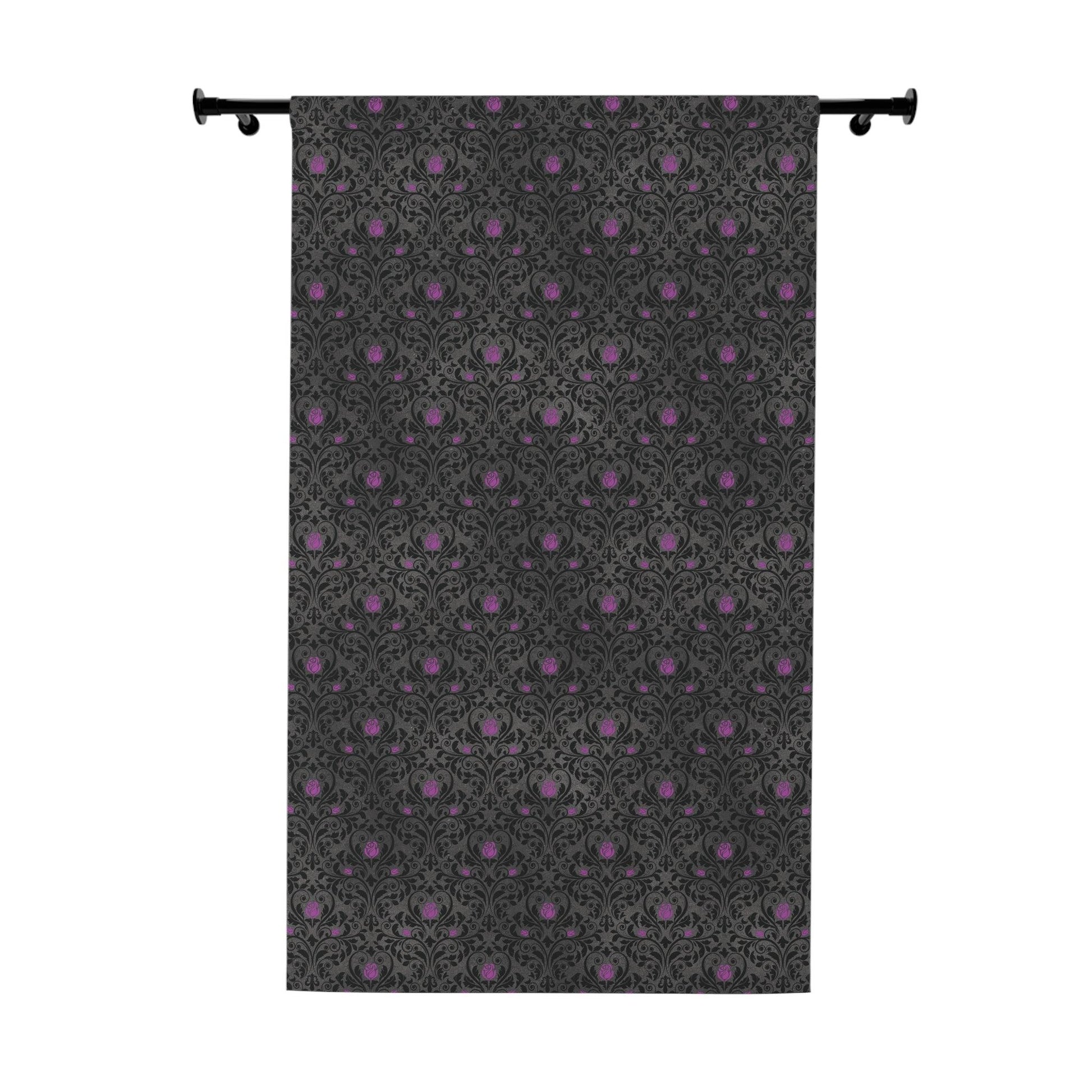 Victorian Goth Damask Purple and Black, Dark Academia Window Curtain | lovevisionkarma.com