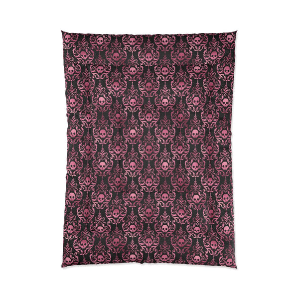 Goth Pink Skull Damask Halloween Glam Goth Black Comforter