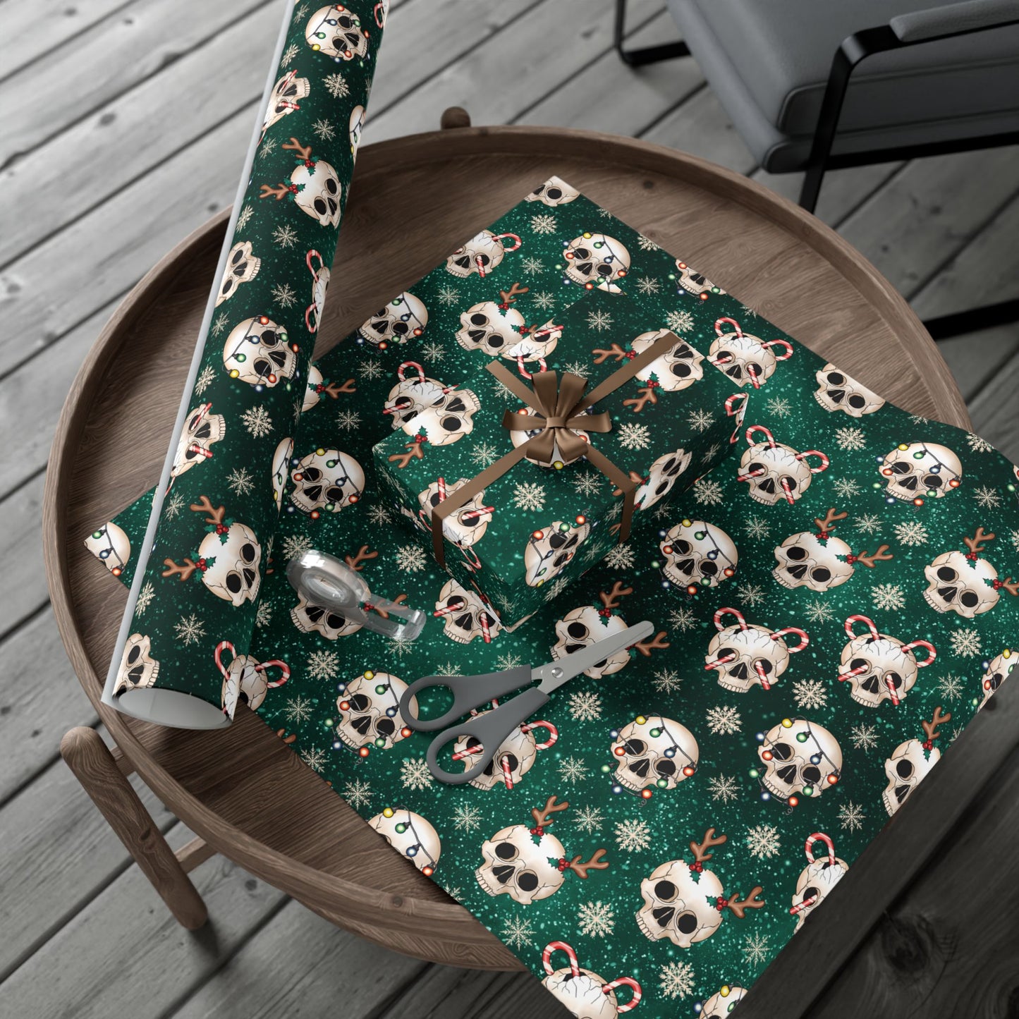 Goth Christmas Skulls Festive Green Creepmas Eco-Friendly Gift Wrap