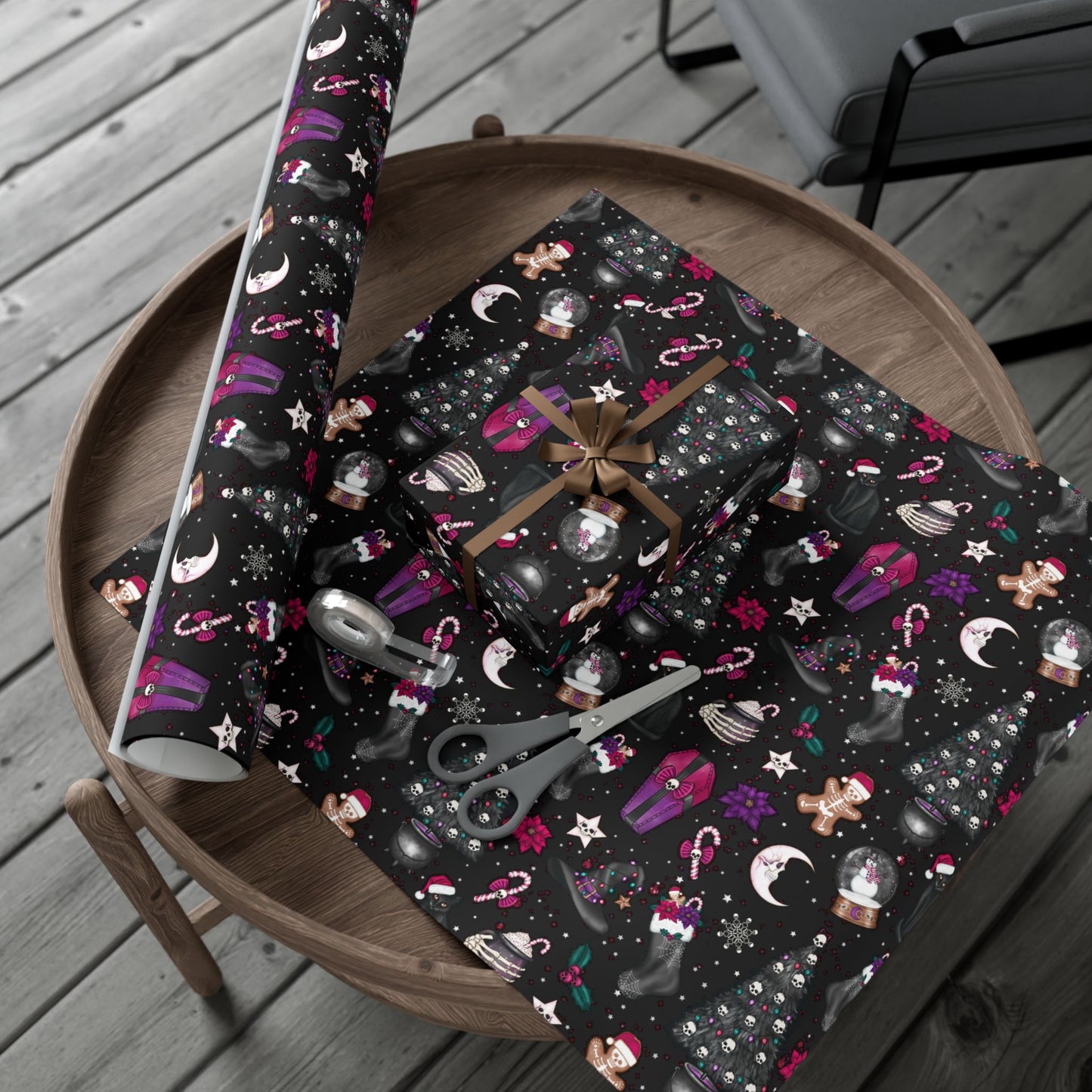 Kitschy Goth Christmas, Creepmas Whimsigoth Black Eco-friendly Gift Wrap