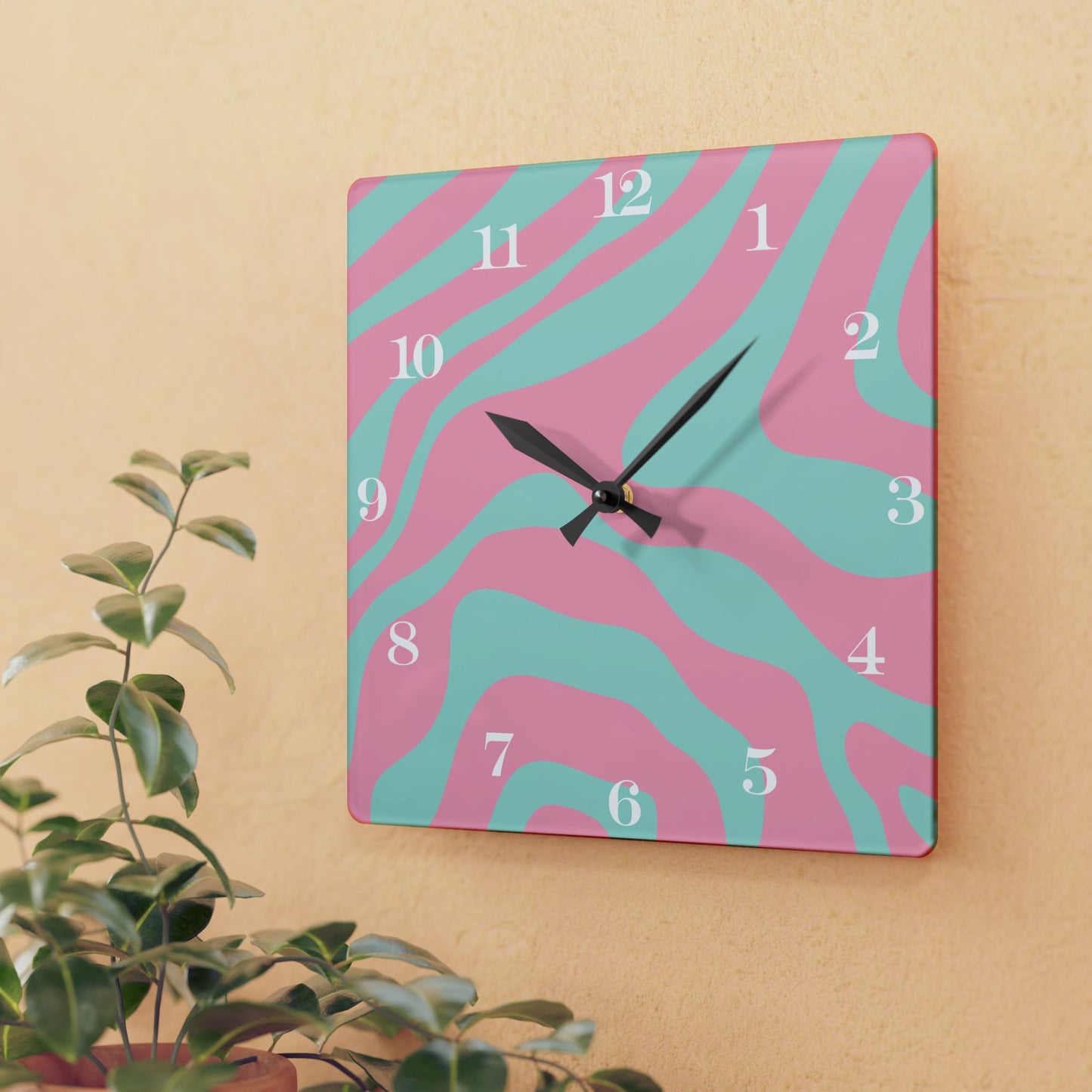 Groovy 60s Hippie Swirl 50s Pink & Green Mid Century Mod Acrylic Wall Clock