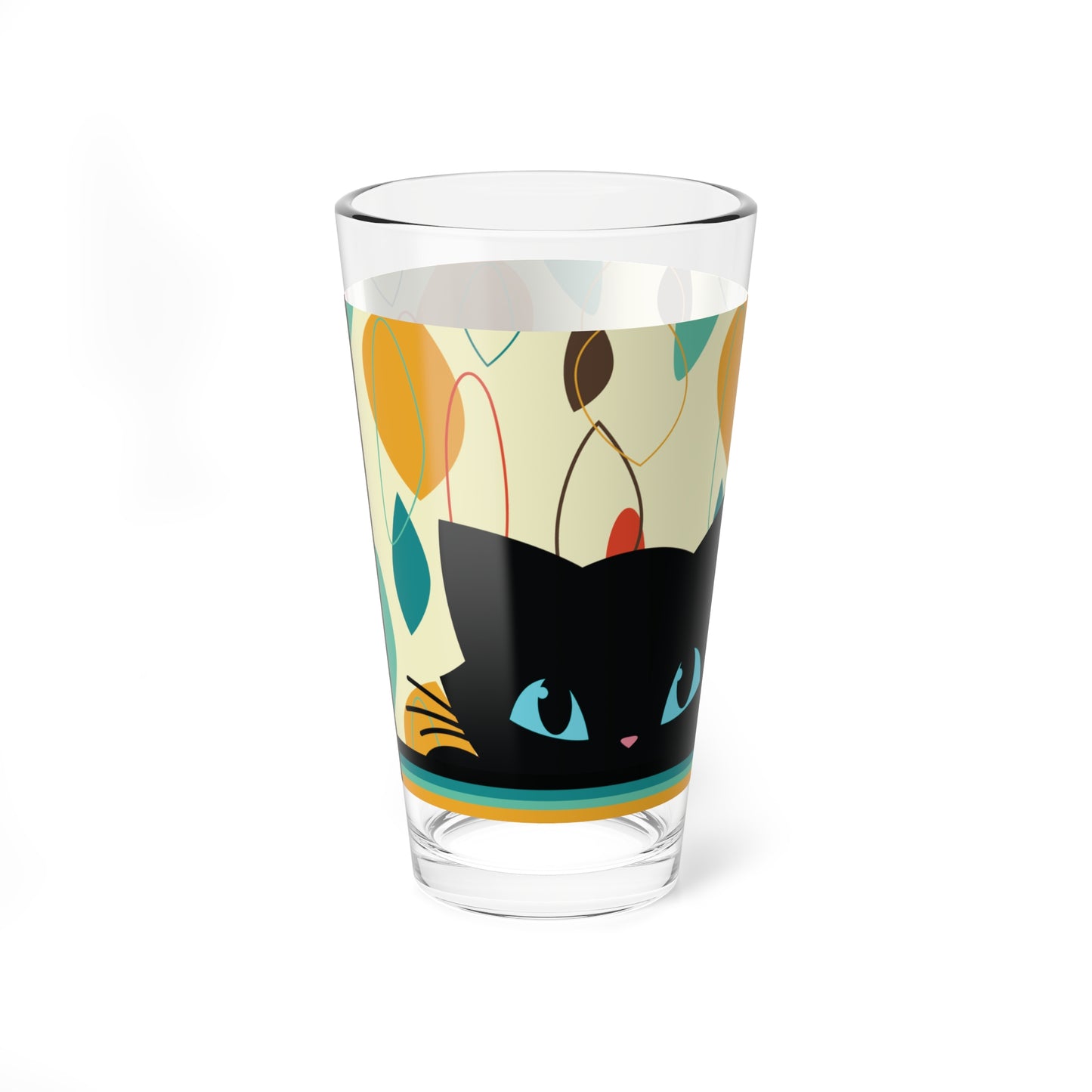 Retro 50s Atomic Black Cat Mid Century Modern Abstract Multicolor Pint Glass