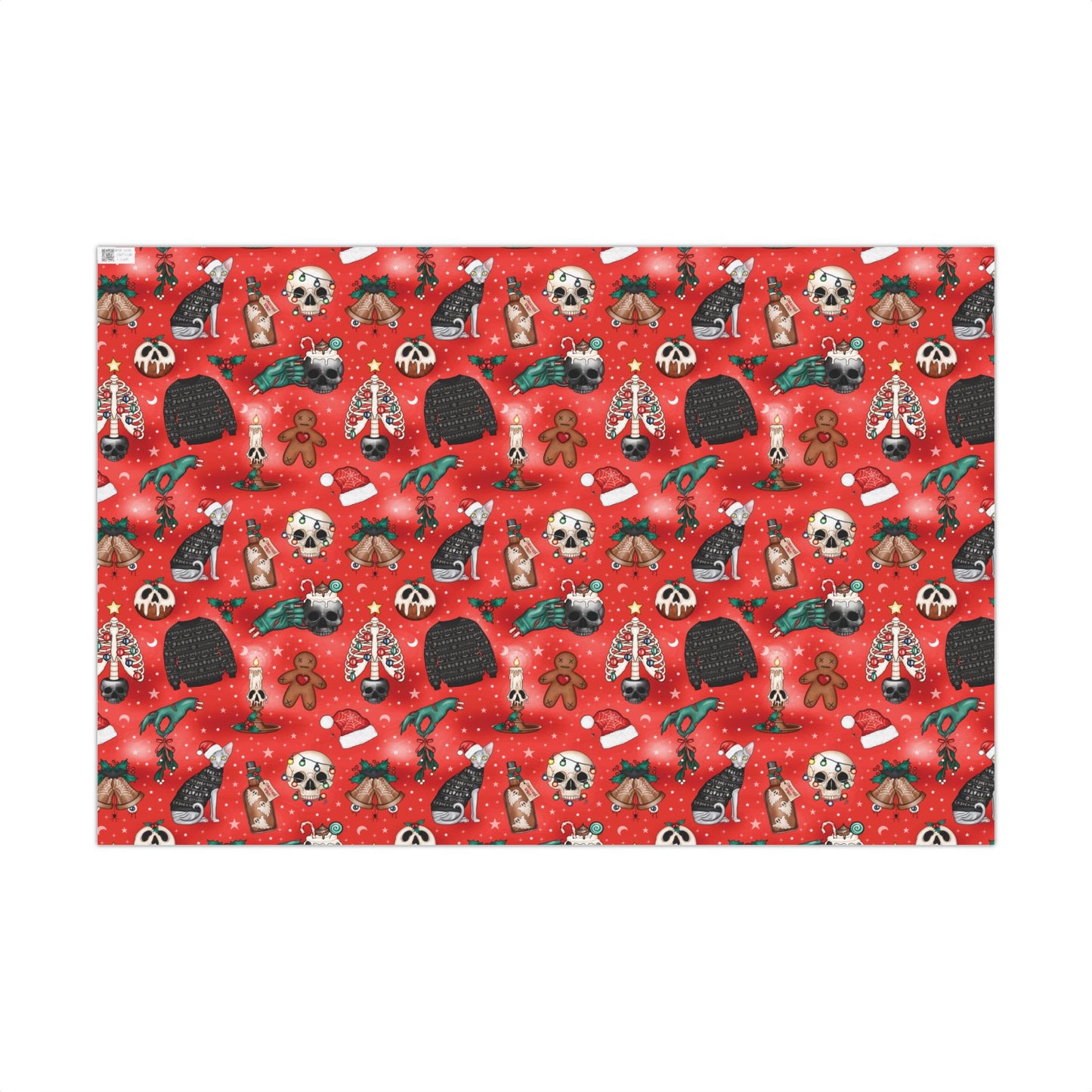 Goth Christmas Kitsch Skulls, Cats & Zombie Hands Red Eco-Friendly Gift Wrap Paper