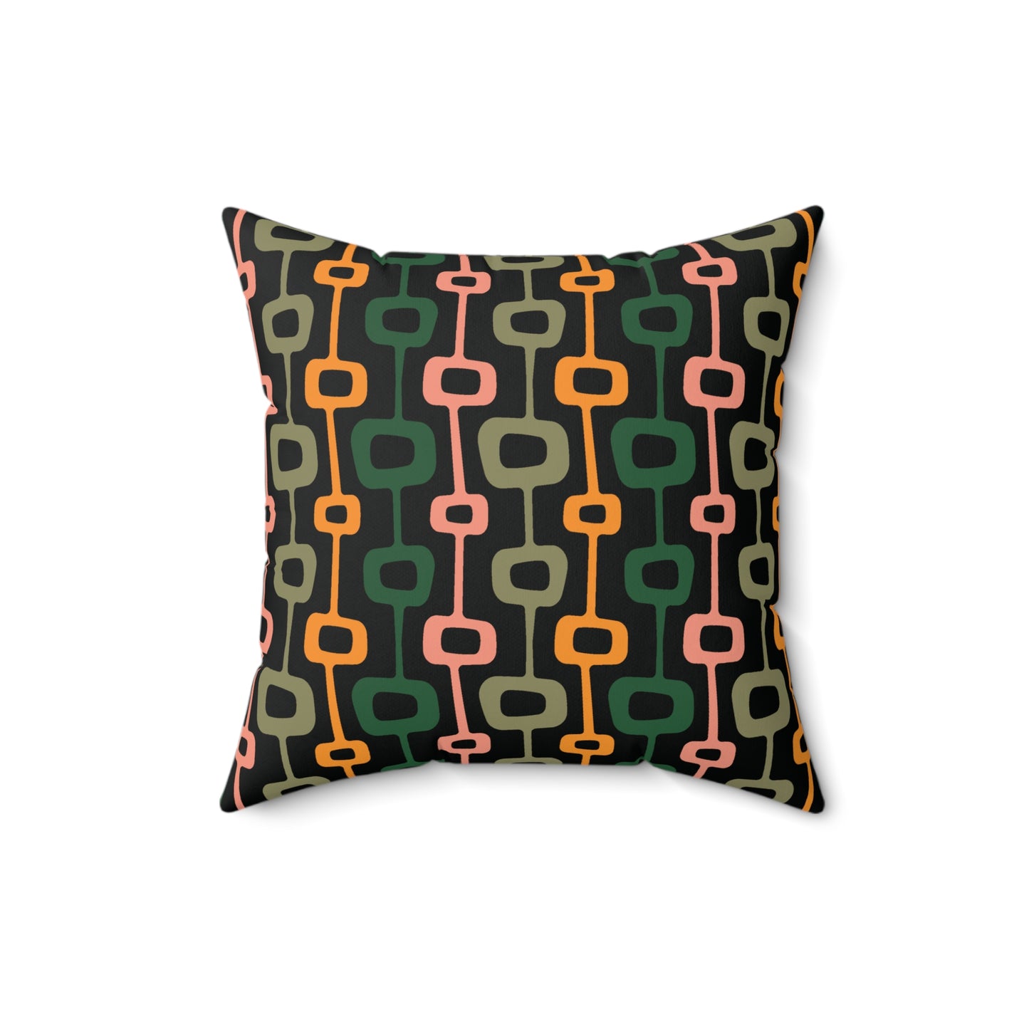 Retro Mid Century Mod Abstract Black, Green, Mustard Throw Pillow