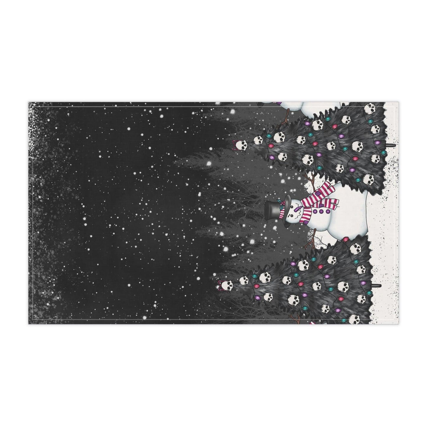 Creepy Snowman Goth Christmas Tree Farm, Black Kitchen Tea Towel | lovevisionkarma.com