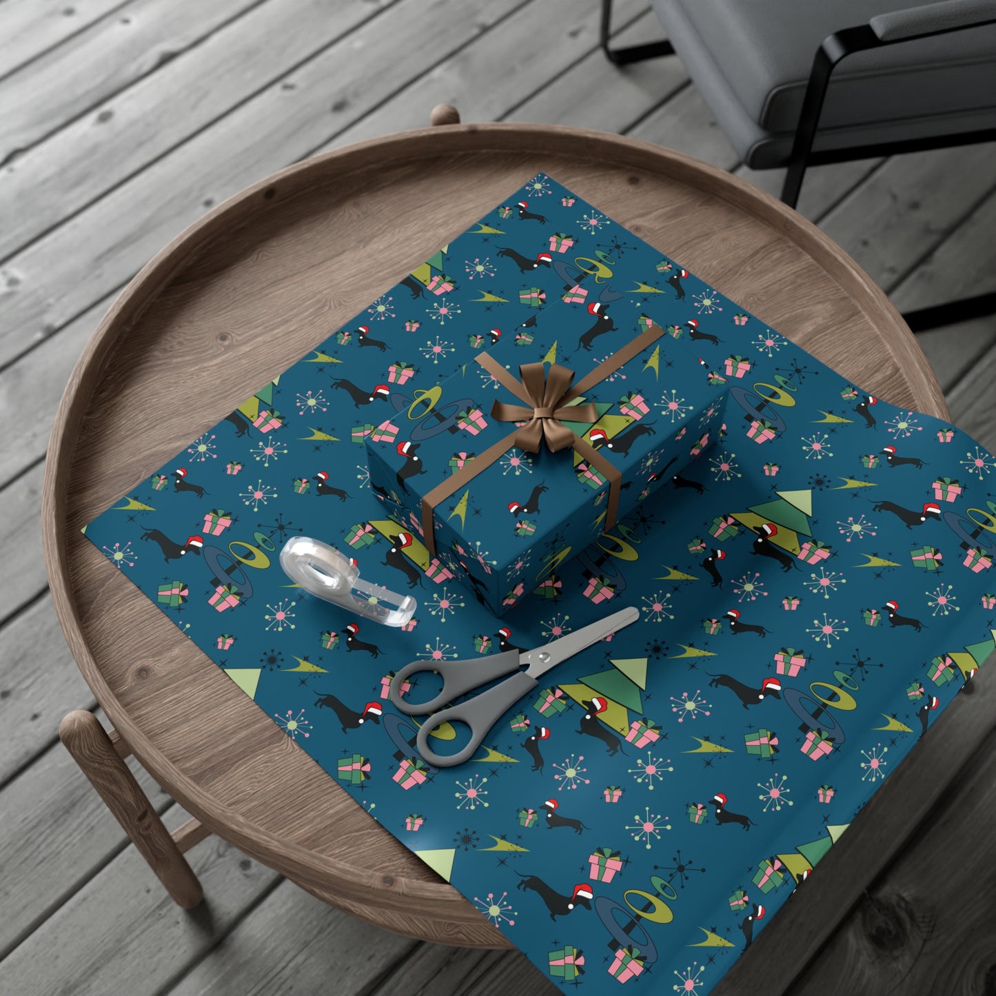Retro 50s Atomic Dachshund Wiener Dog MCM Blue Eco-Friendly Wrapping Paper
