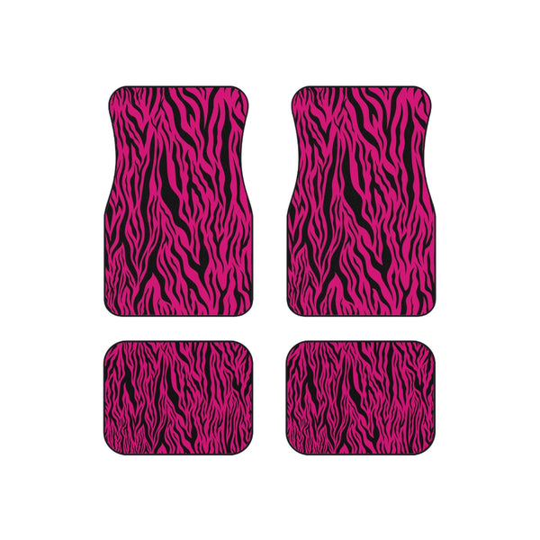 Pink Tiger Stripe Animal Print Car Mats (Set of 4)