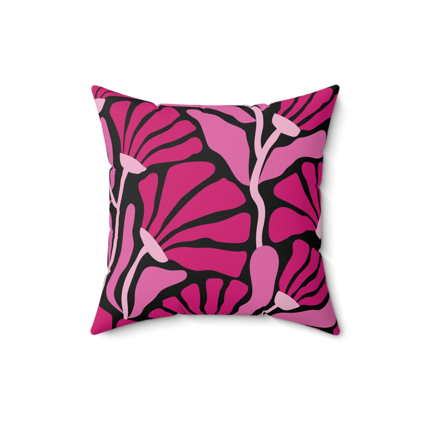 Groovy Mod Minimalist Flowers MCM Pink & Black Throw Pillow