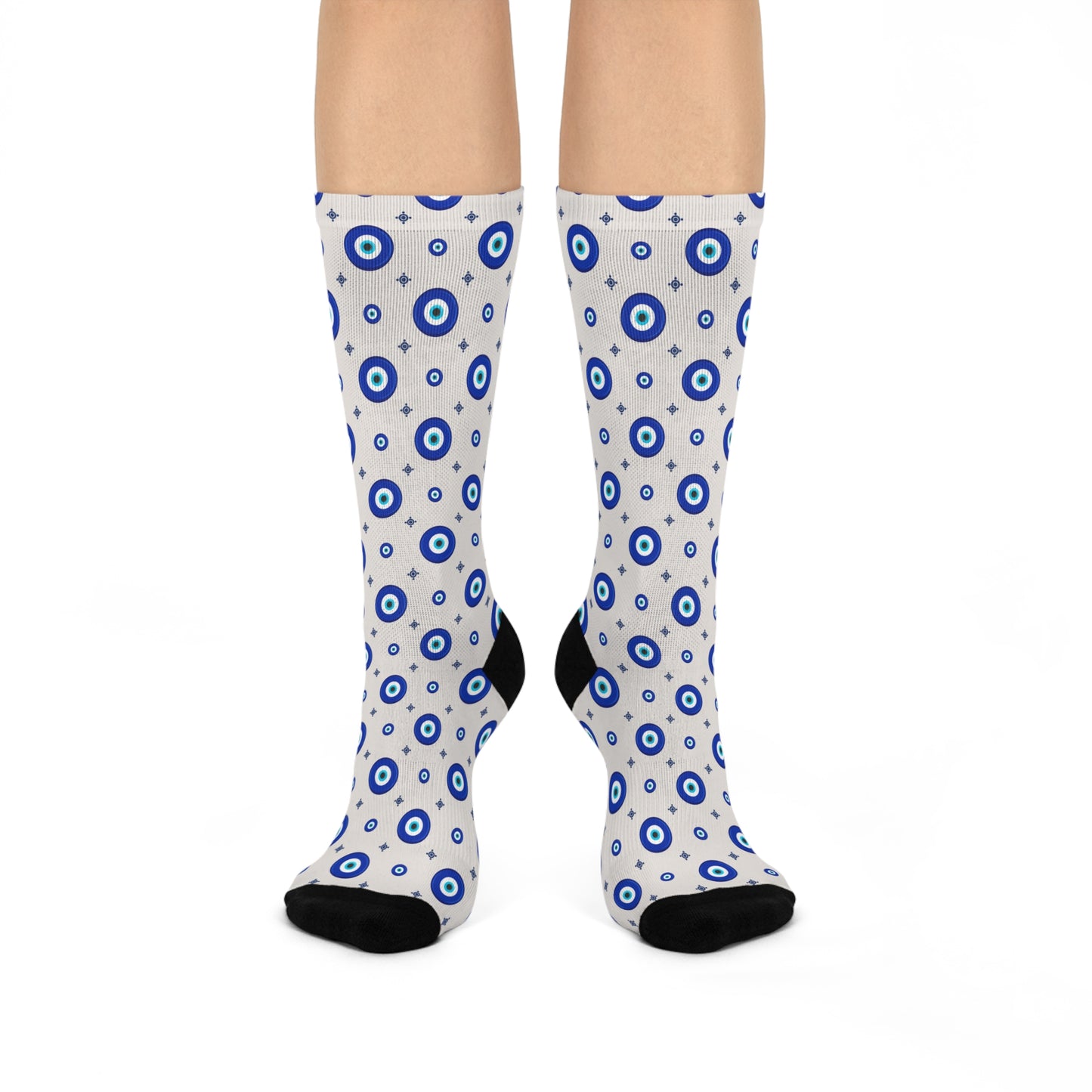 All Seeing Eye, Mystical Evil Eye Blue, White and Gray Cushioned Unisex Crew Socks